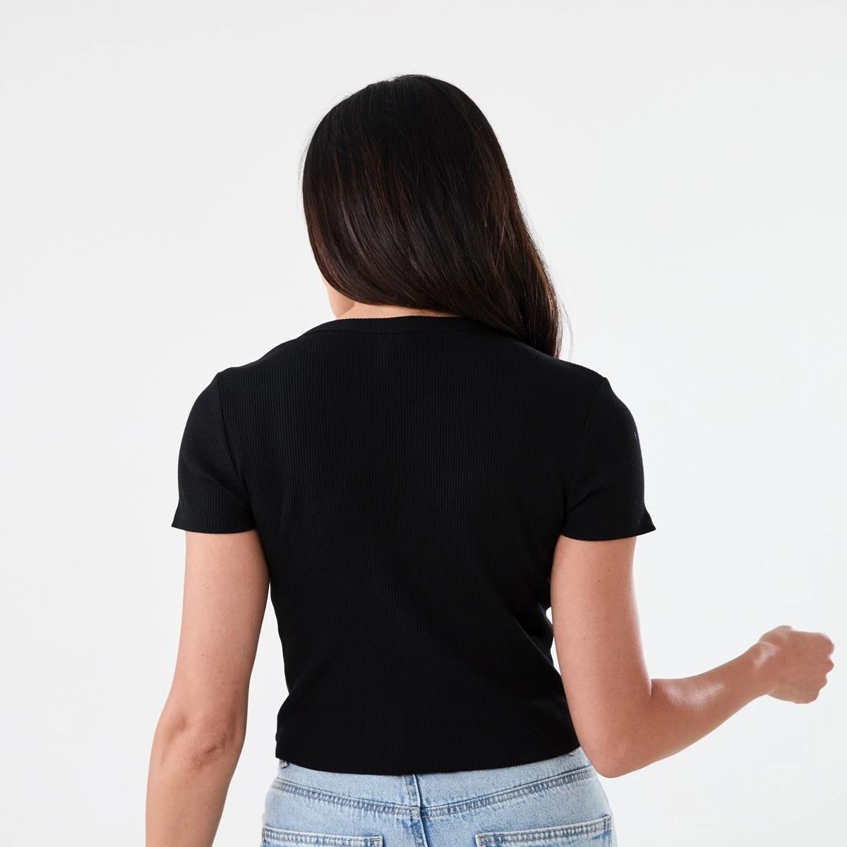 3 Short Sleeve Rib Square Neck T-shirt Black, 3 of 5