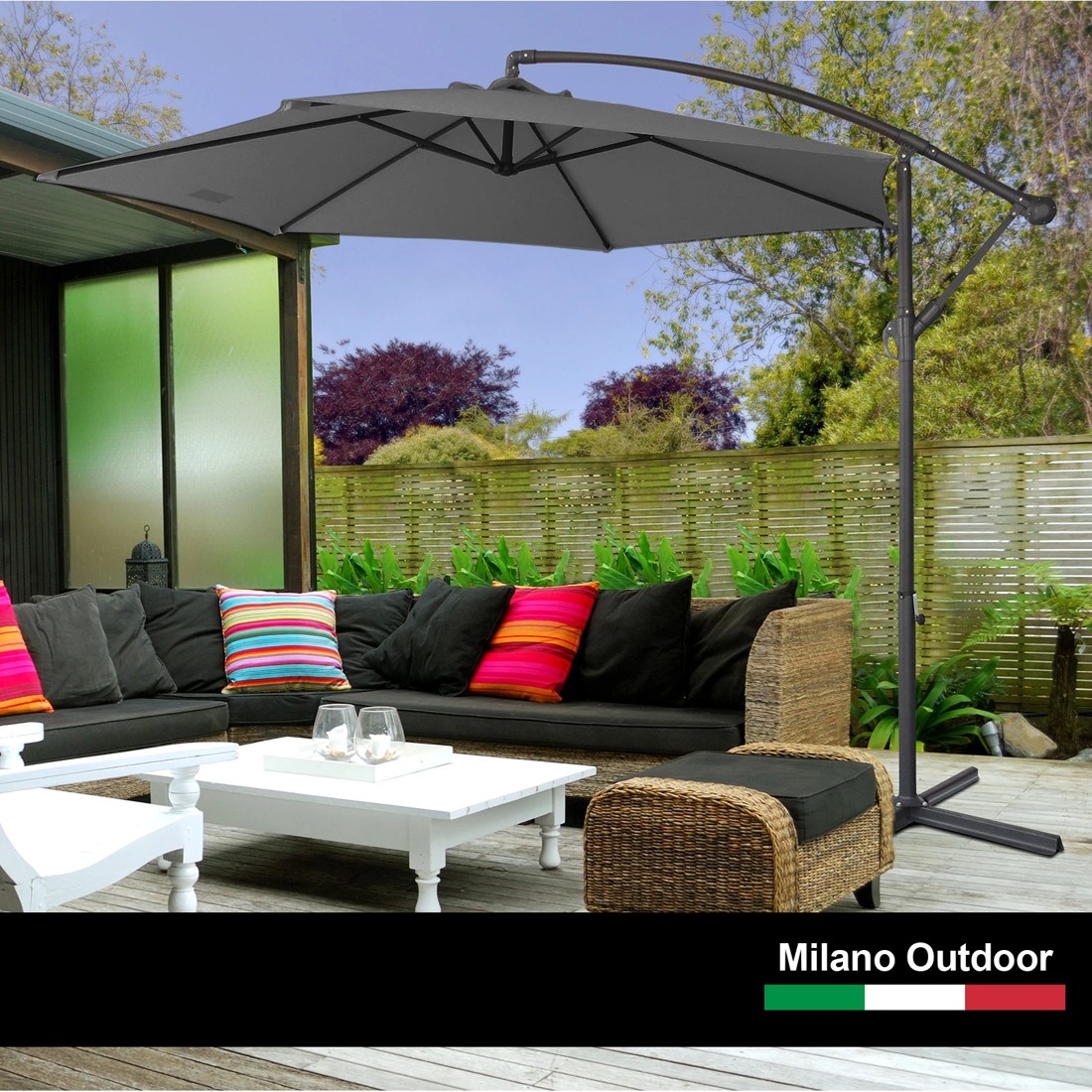 3 Milano Décor 3M Outdoor Umbrella Cantilever With Protective Cover Patio Garden Shade - Charcoal, 3 of 4