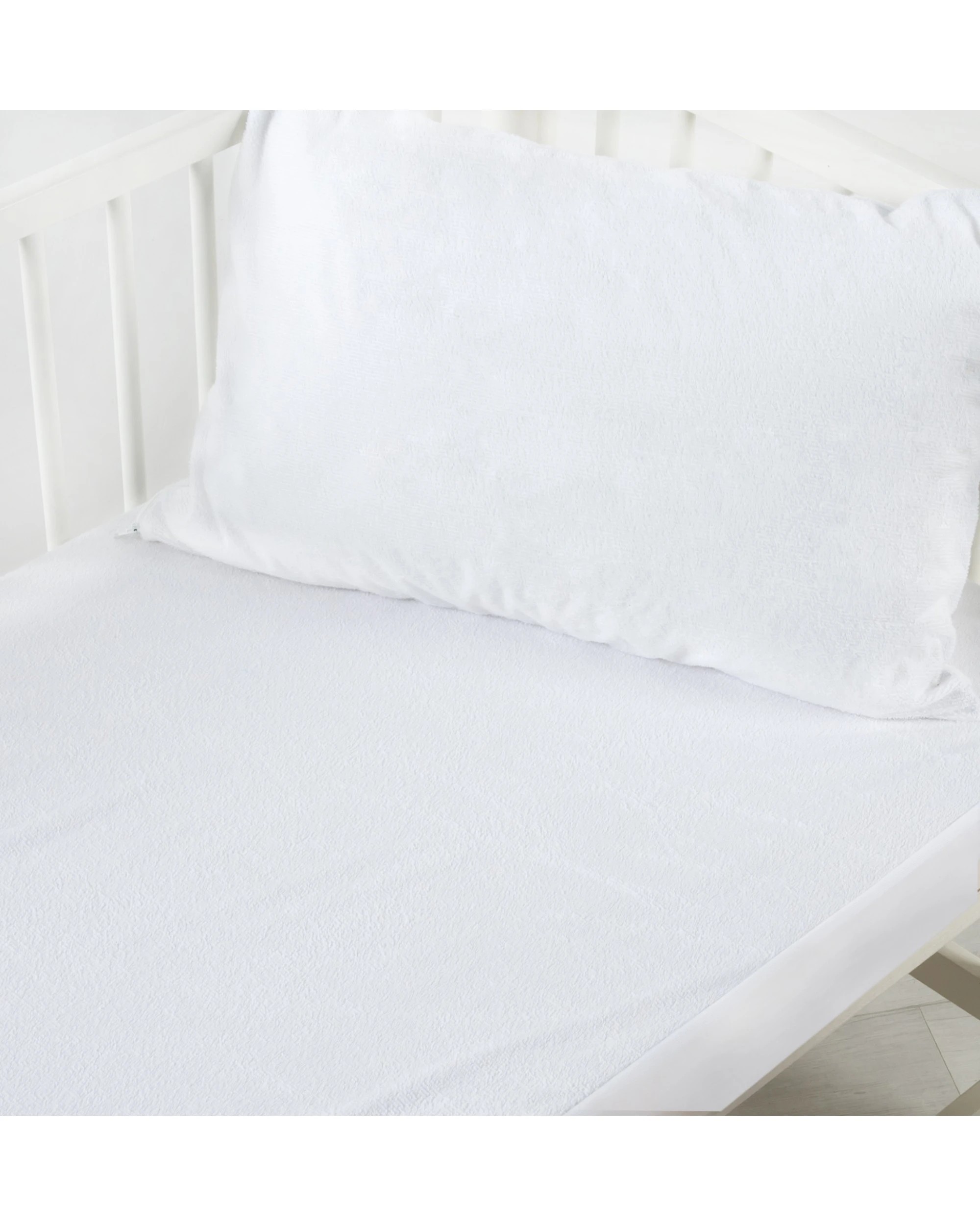 1 Dreamaker Baby Cotton Terry Towelling Waterproof COT Pillow Protector 60x40 cm (2 Pack) - White, 1 of 4