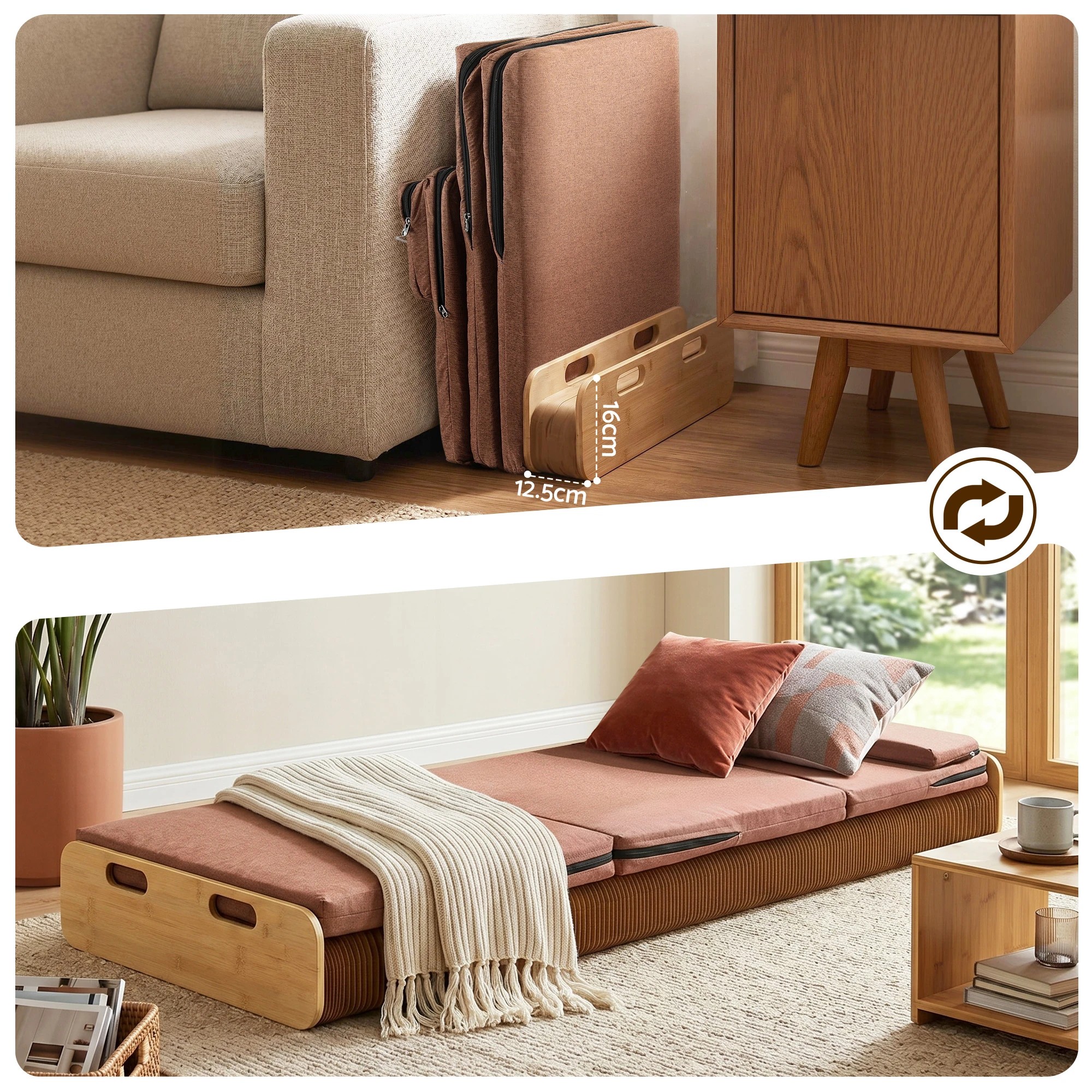 8 Artiss Folding Kraft Paper Bed Frame with Mattress and Pillow 300kg Capacity - Single Bed - Brown, 8 of 10
