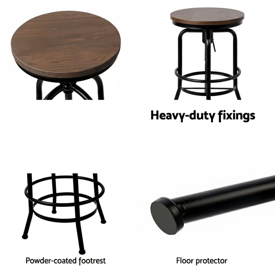 3 Artiss 4x Bar Stools Kitchen Dining Chairs Adjustable Wooden Vintage - Black, 3 of 6