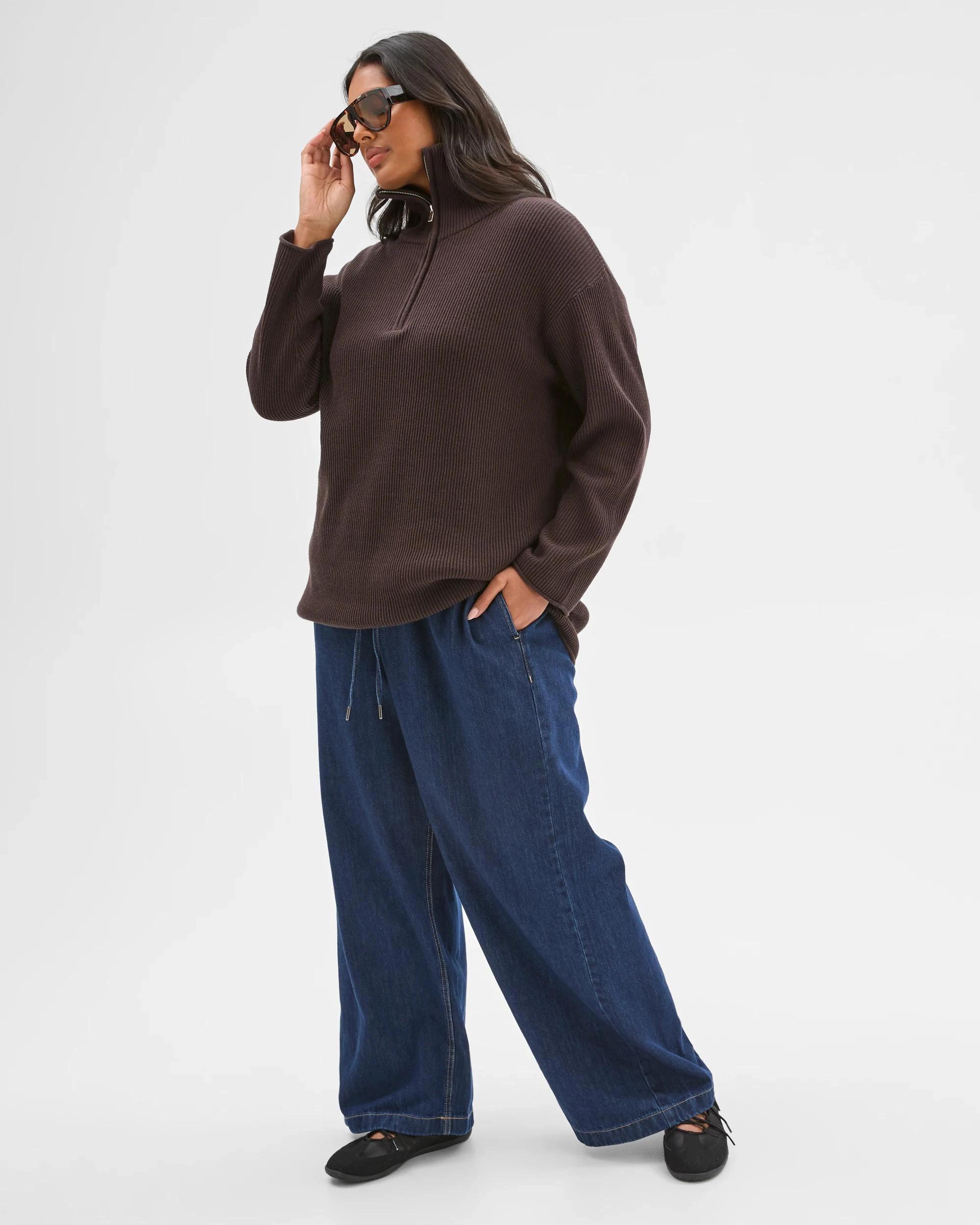 5 Target Curve Plus Size Australian Cotton Blend 1/4 Zip Jumper BRUNETTE, 5 of 6