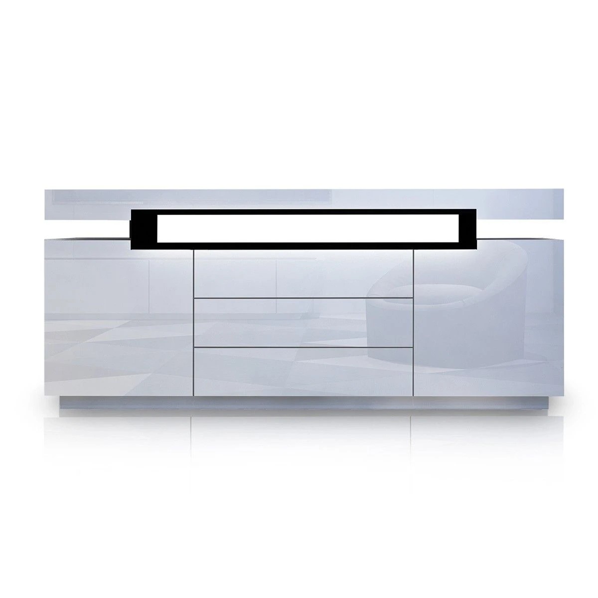 3 Ausway Modern Buffet Sideboard Cabinet High Gloss Storage with 2 Doors & 3 Drawers, 3 of 7