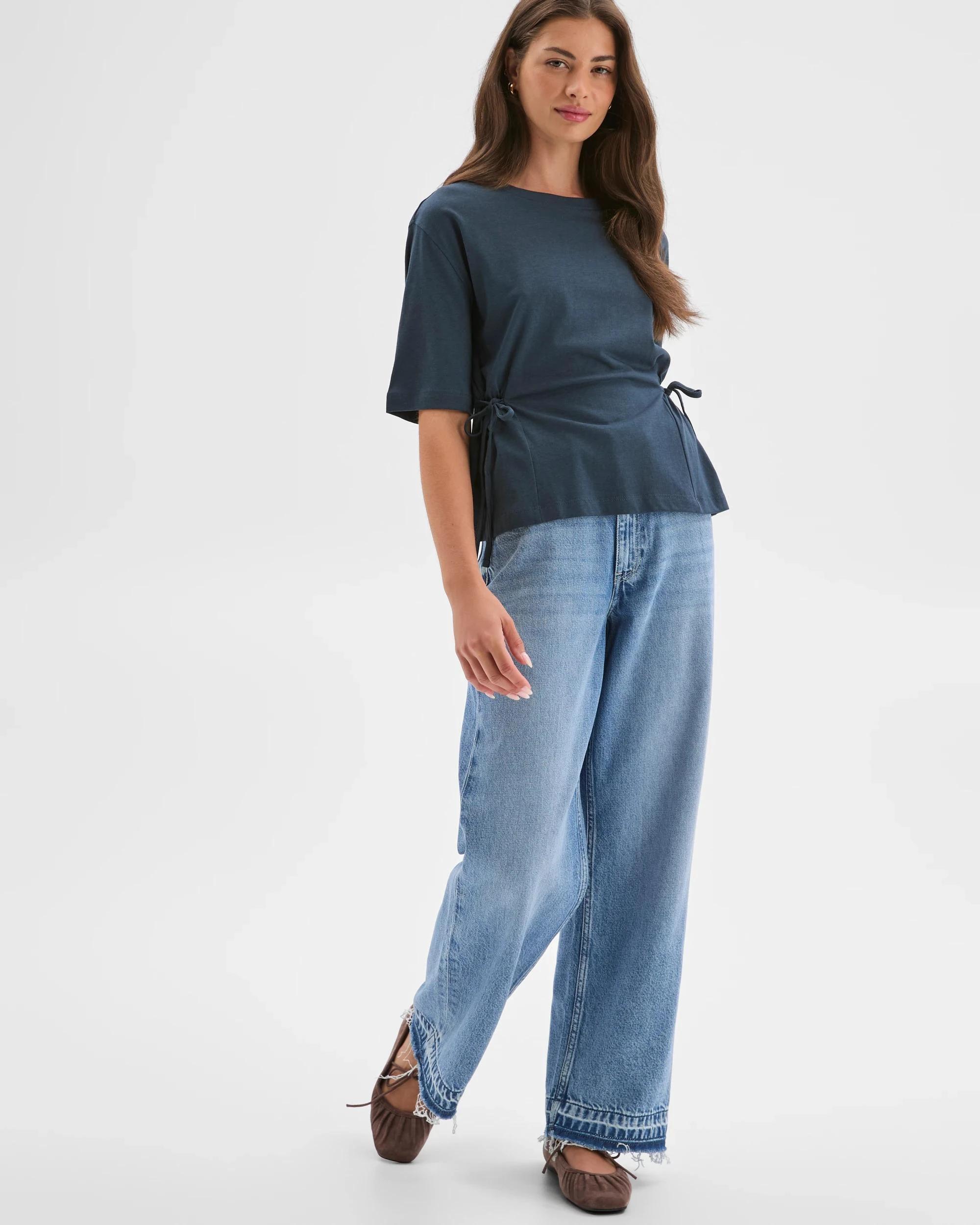 1 Target Petites Petites Australian Cotton Blend Short Sleeve Tie Waist T-Shirt SODALITE, 1 of 7