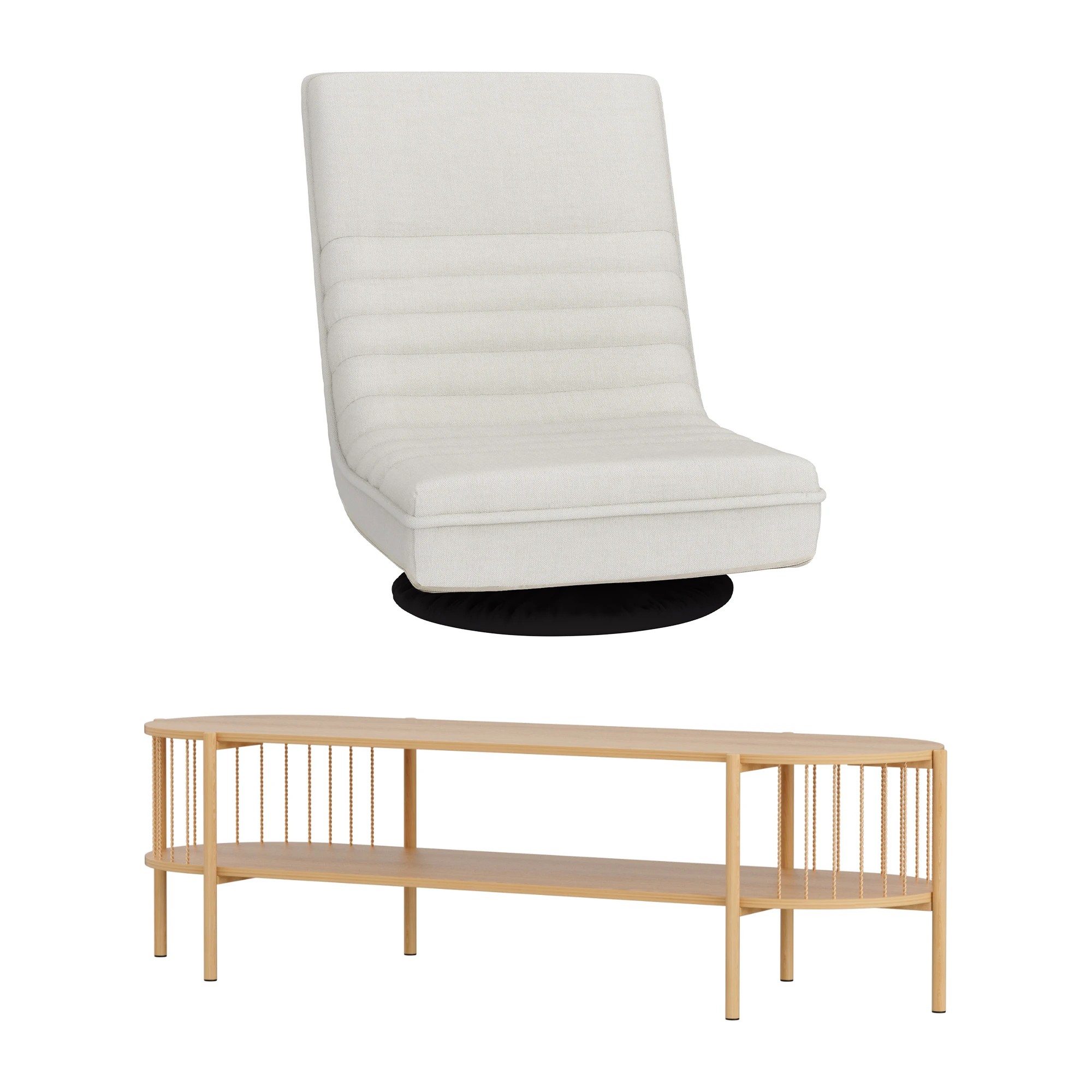 1 Artiss Swivel Floor Chair & TV Entertainment Unit with Storage Shelf Set - White, 1 of 7