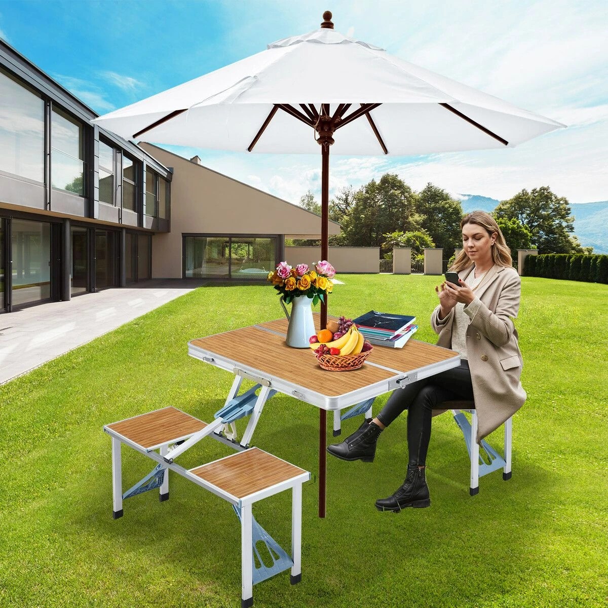 3 Ausway Folding Camping Table Set Outdoor Dining Beach Picnic Chairs, 3 of 7
