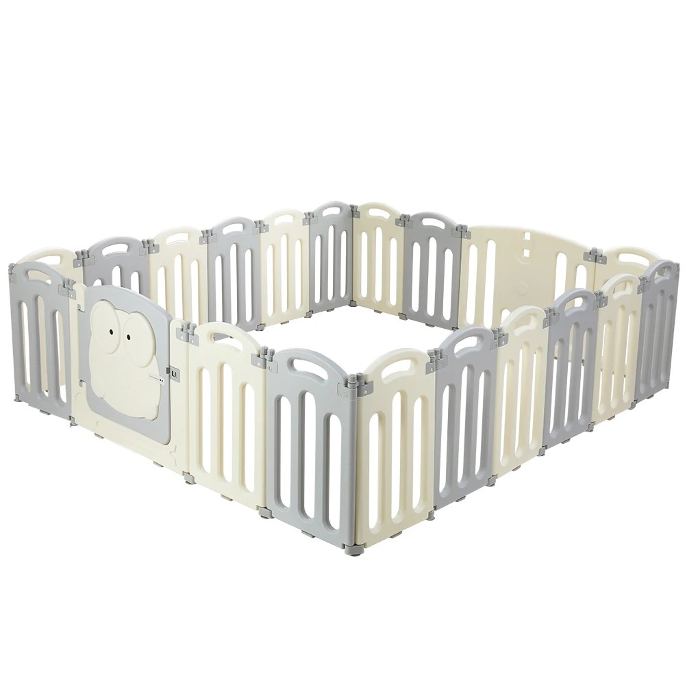 1 Keezi Baby Playpen 20 Panels Foldable Toddler Fence Safety Play Activity Centre - Grey, 1 of 4