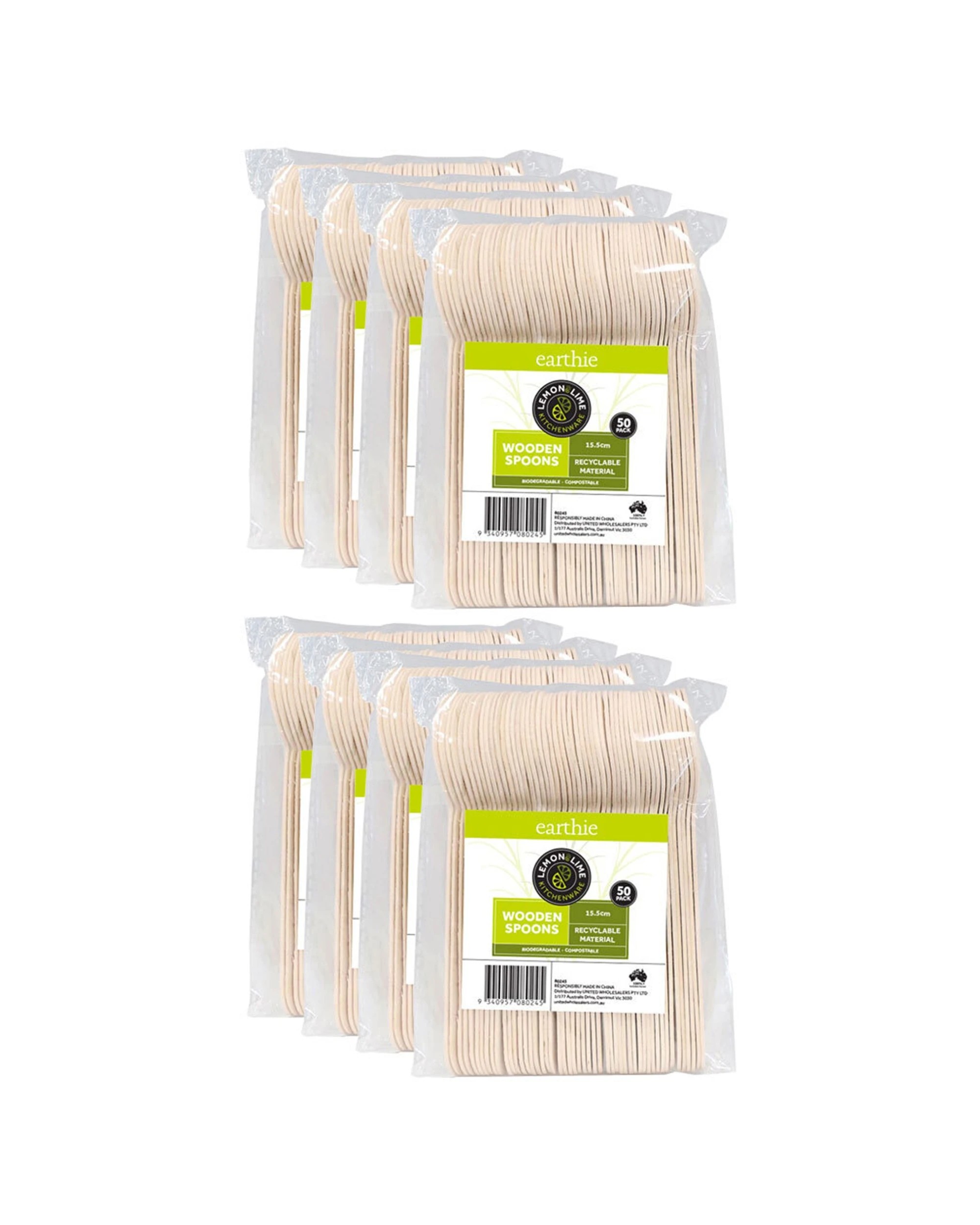 1 Lemon & Lime 400PK Eco Wooden Spoons Biodegradable - Natural, 1 of 2