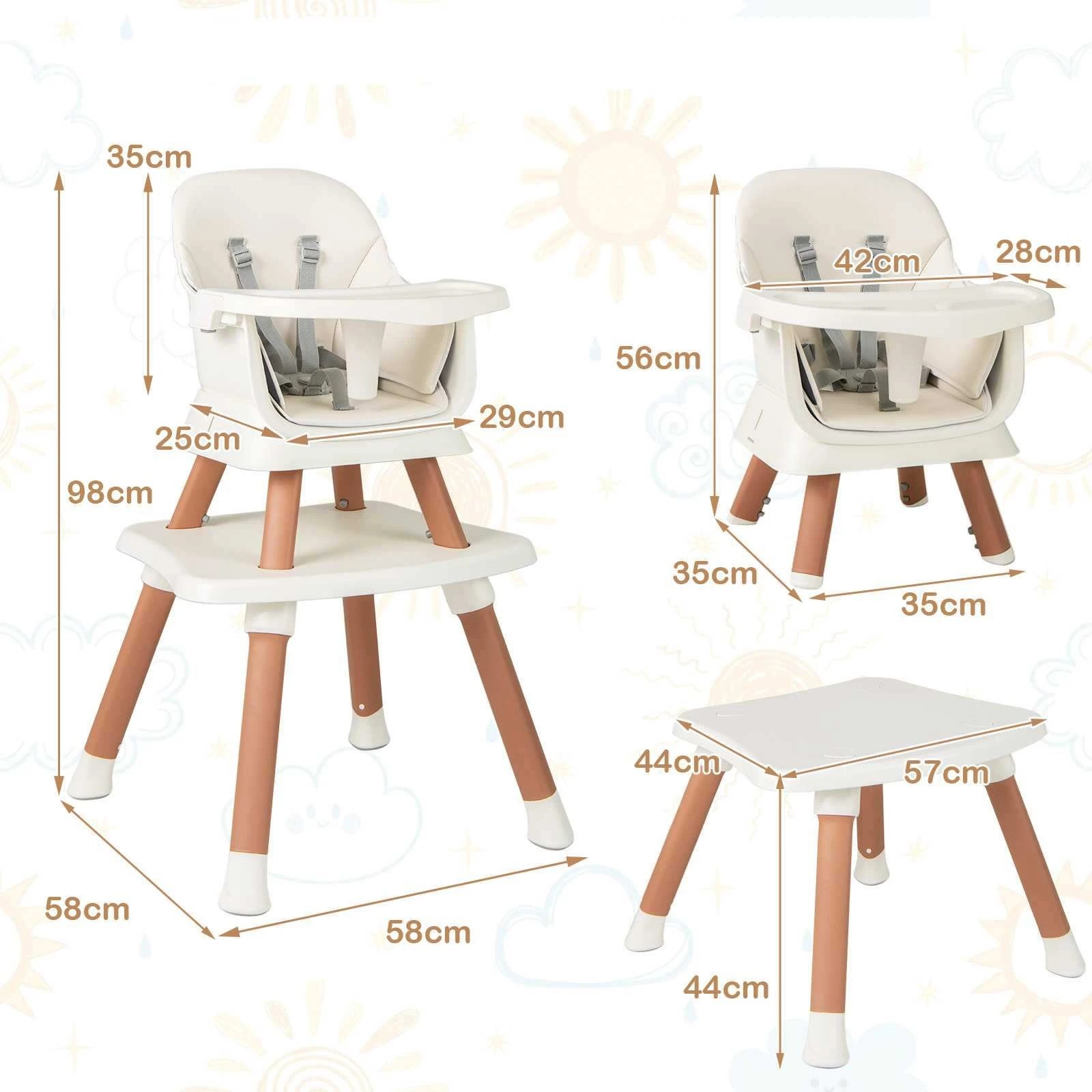 2 Costway 8 in 1 Baby High Chair w/Removable Tray Soft Cushion 5-point Harness Feeding Chair - White, 2 of 2