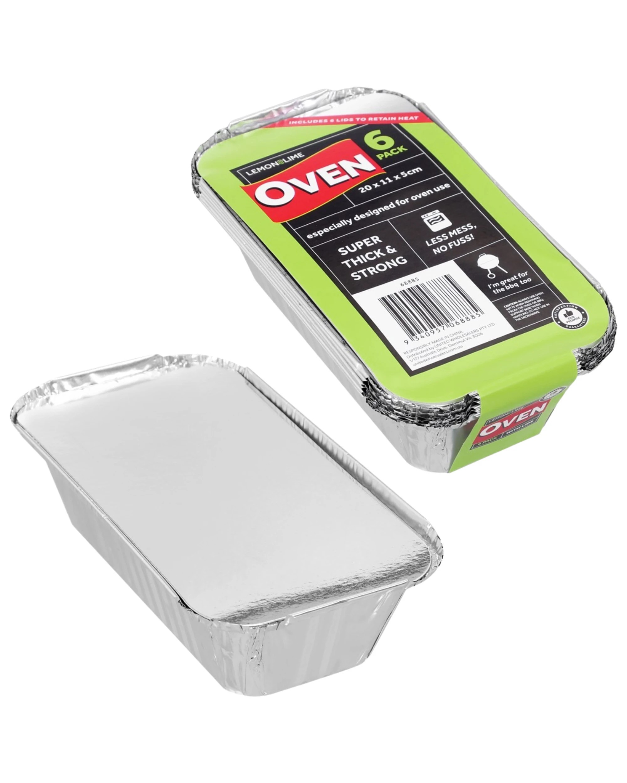 1 Lemon Lime Foil Oven Trays with Lids 20cm x 11cm x 5cm Pack of 6, 1 of 4