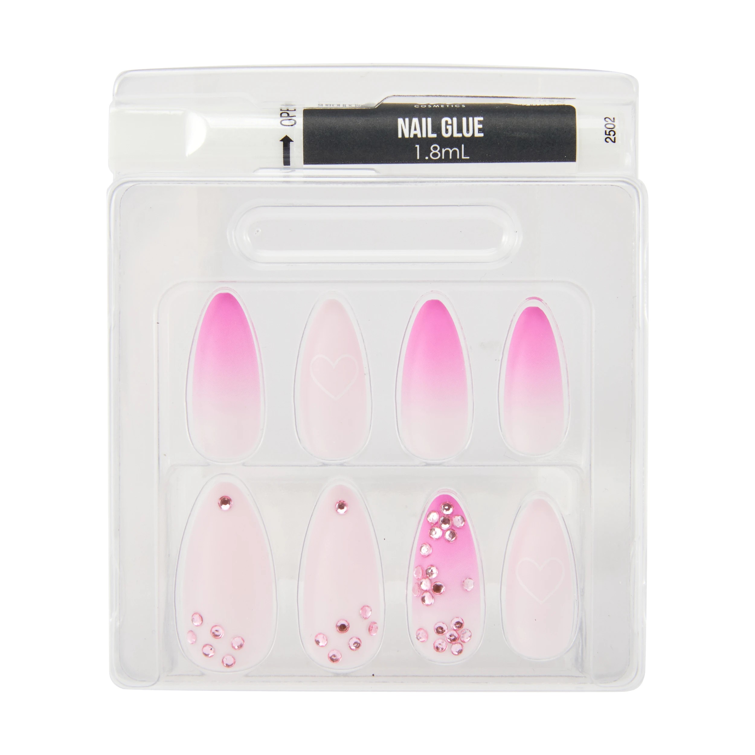 3 OXX Cosmetics 24 Pack Artificial Nails with Adhesive - Pointed Stiletto Shape, Gem Hearts, 3 of 4