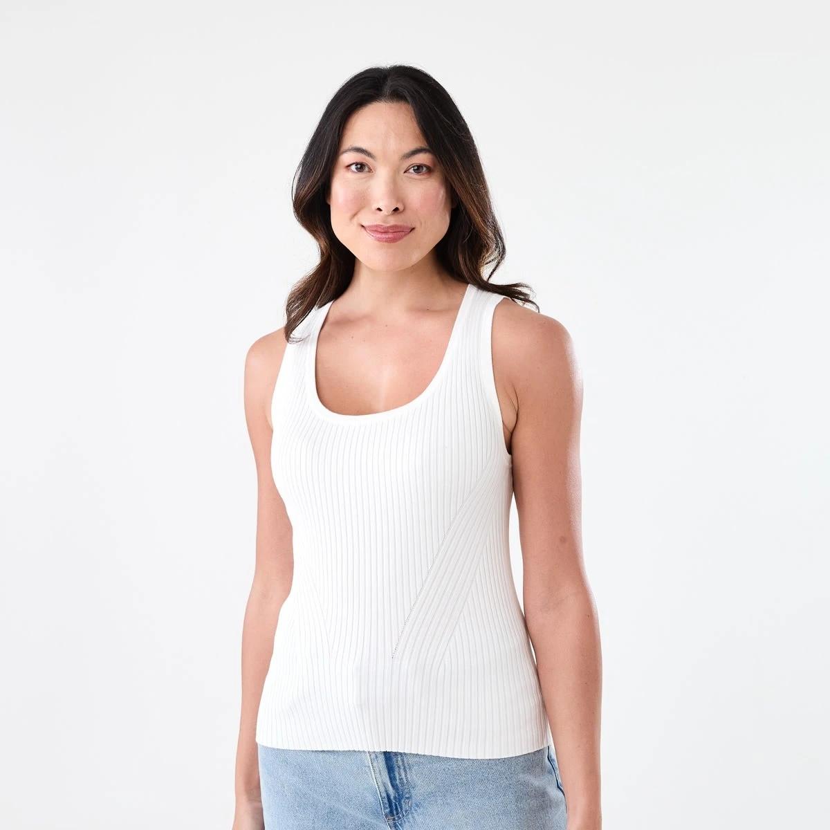 1 Sleeveless Panelled Scoop Neck Tank Ecru, 1 of 5