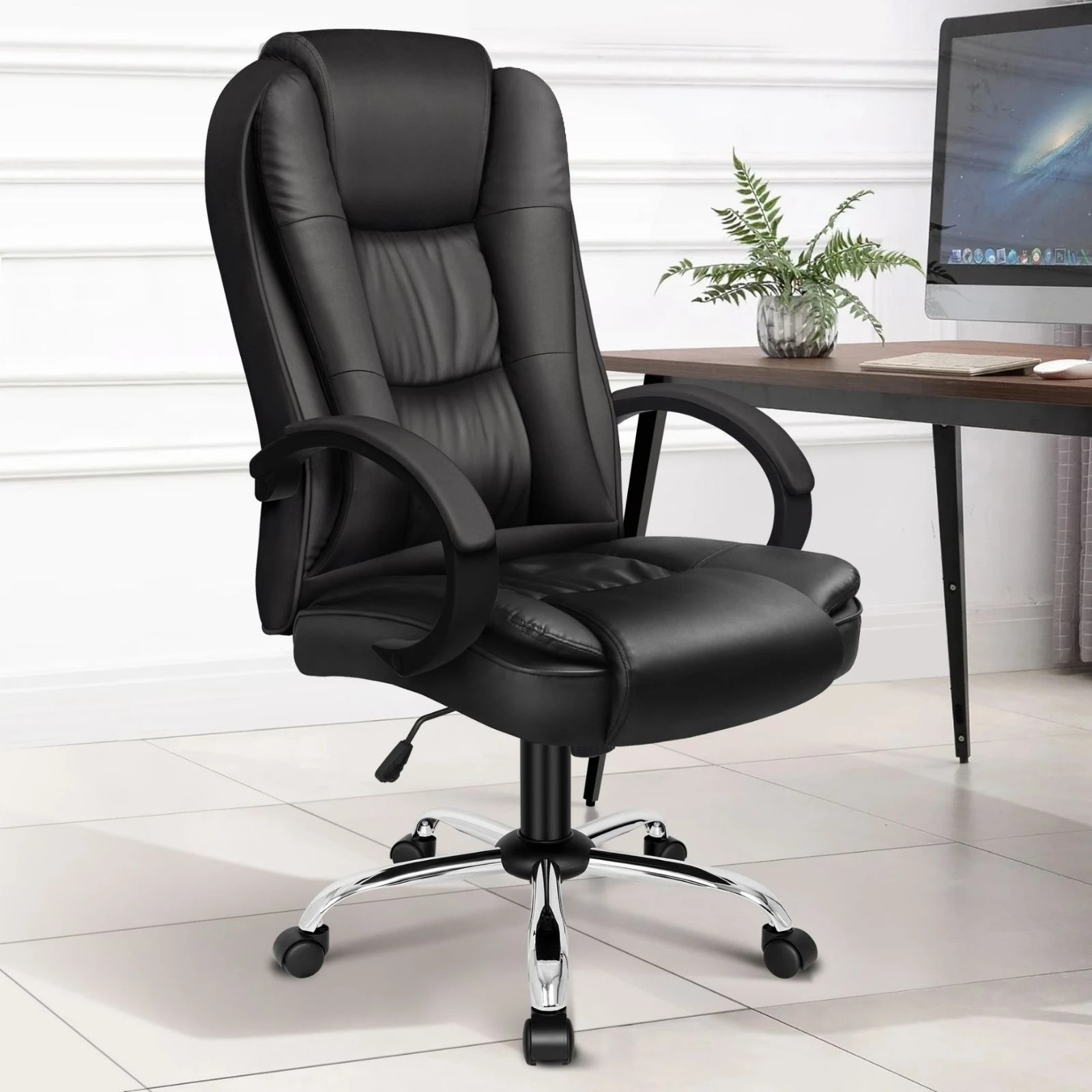 2 Alfordson Executive Office Chair PU Leather Computer Gaming Racer Black Seat - Black, 2 of 10