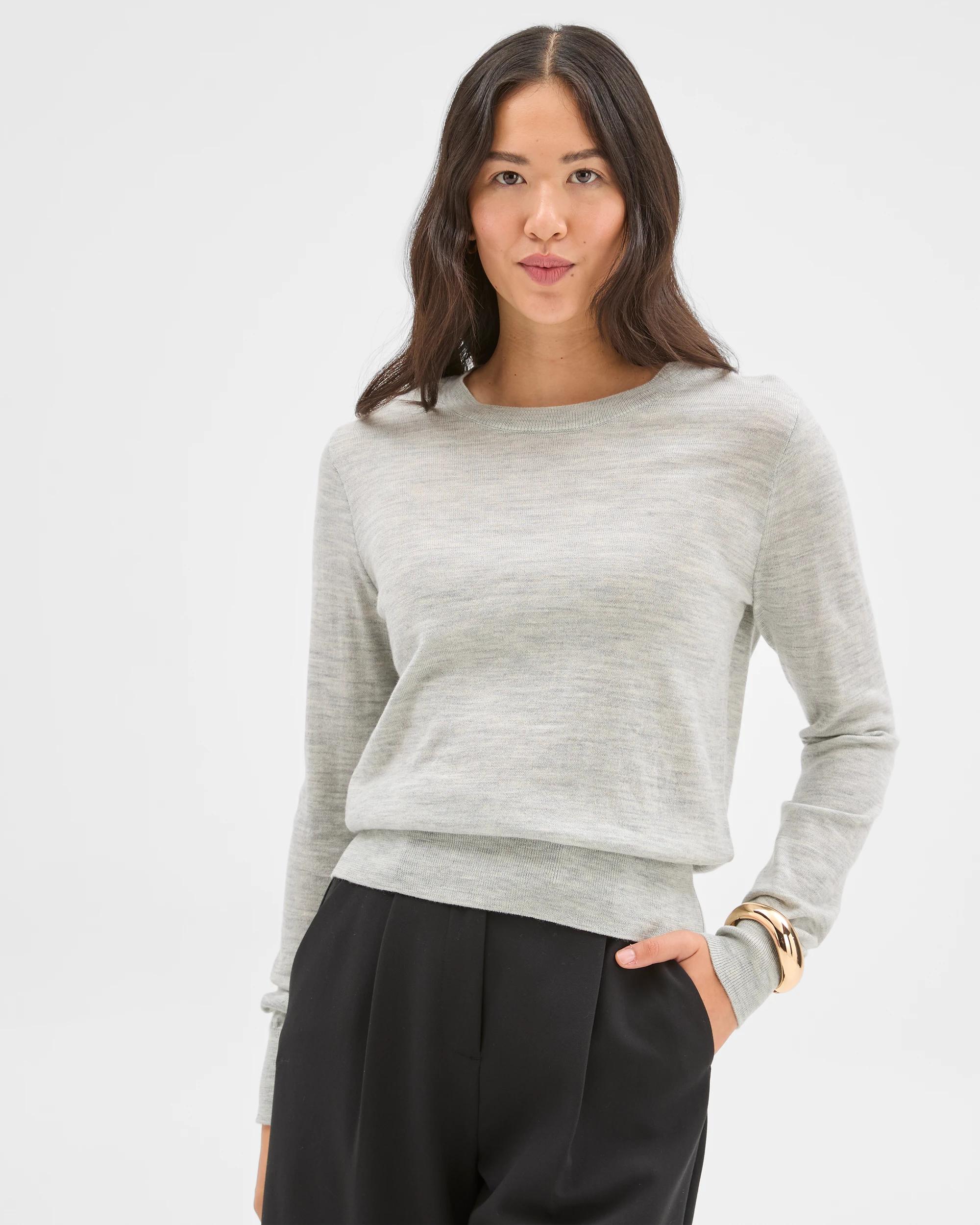 3 Preview Merino Crew Neck Stitch Detail Knit Sweater GREY, 3 of 6