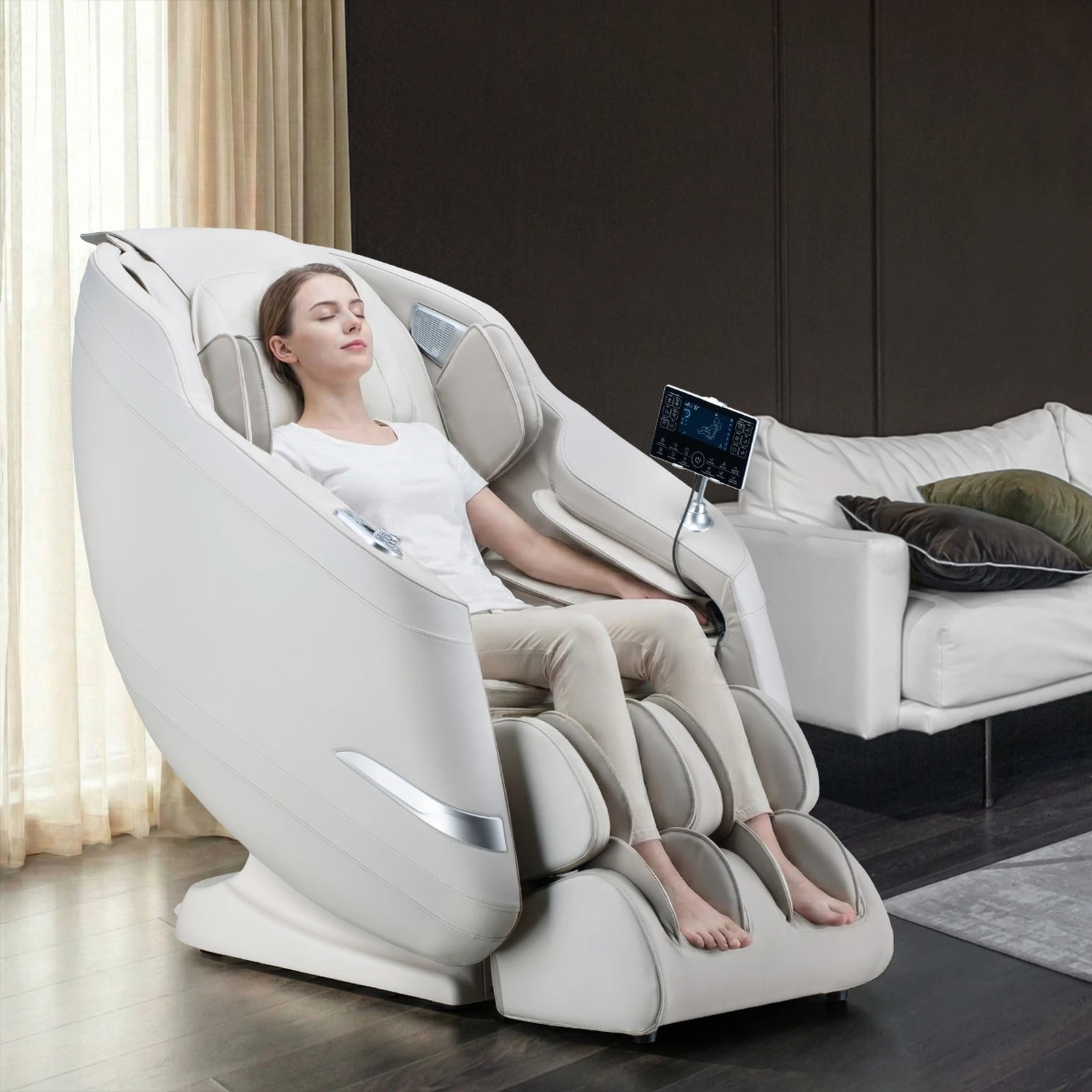 4 Oikiture 4D Massage Chair Electric Recliner SL Track Full Body Heated Chair - Beige, 4 of 4