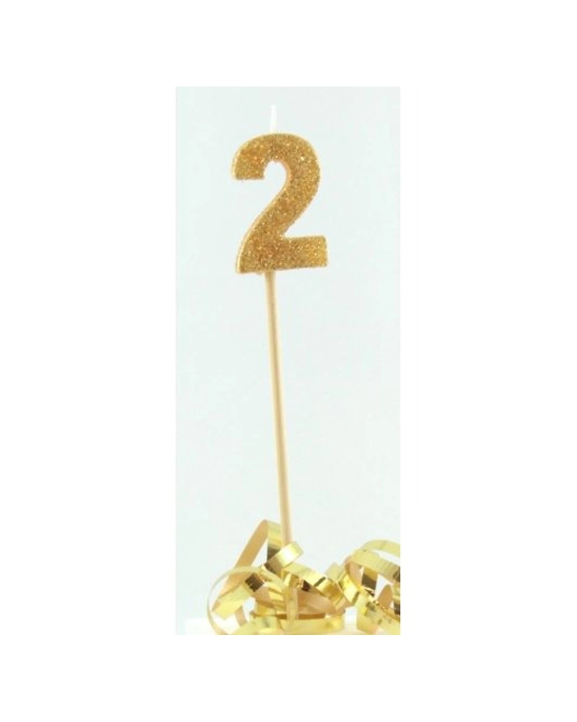 2 Alpen Candle Glitter Long Stick Number 2 Birthday Cake Decoration - Gold, 2 of 2
