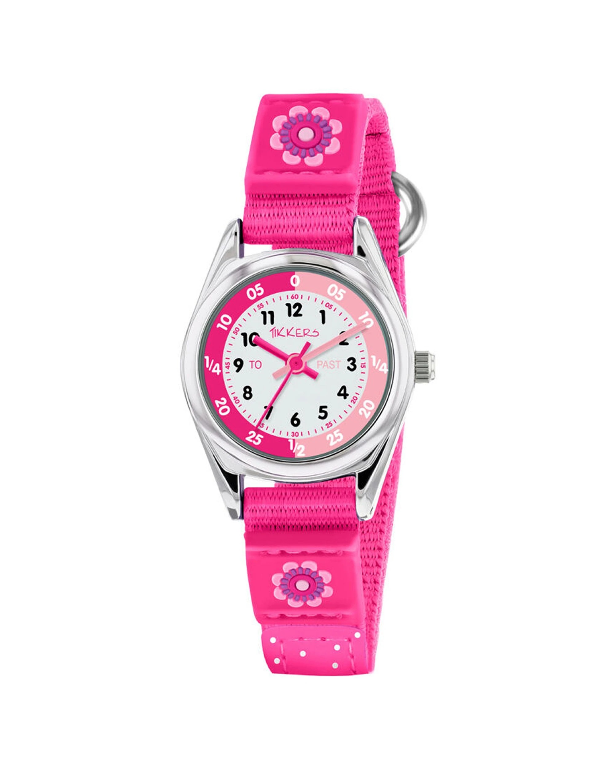 1 Tikkers Time Teacher Watch Flower Canvas With Silicone Straps Bright - Pink, 1 of 1
