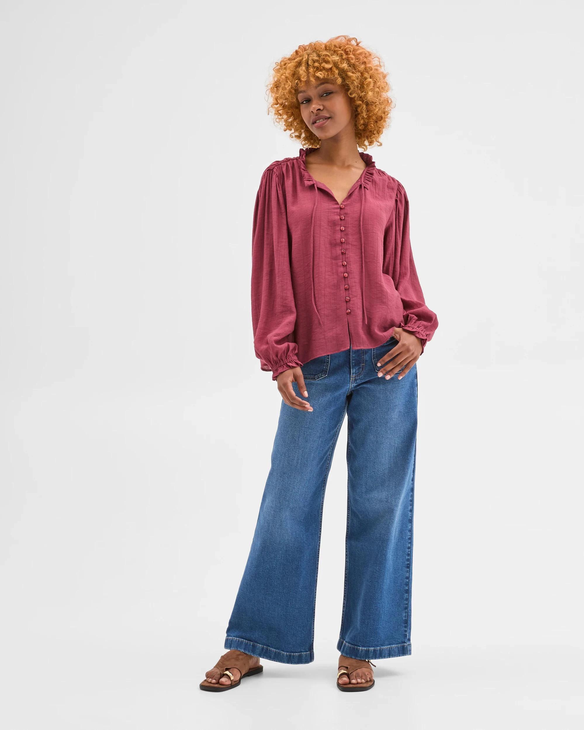 2 Target Petites Petites Long Sleeve Ruffle Blouse MARSALA, 2 of 5