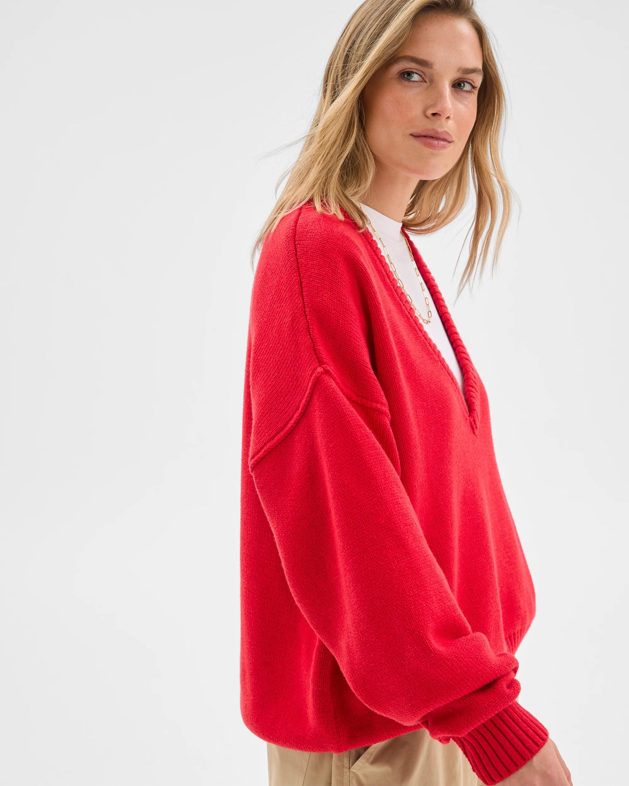 4 Lily Loves Australian Cotton Blend Deep V-Neck Jumper FLAME, 4 of 7