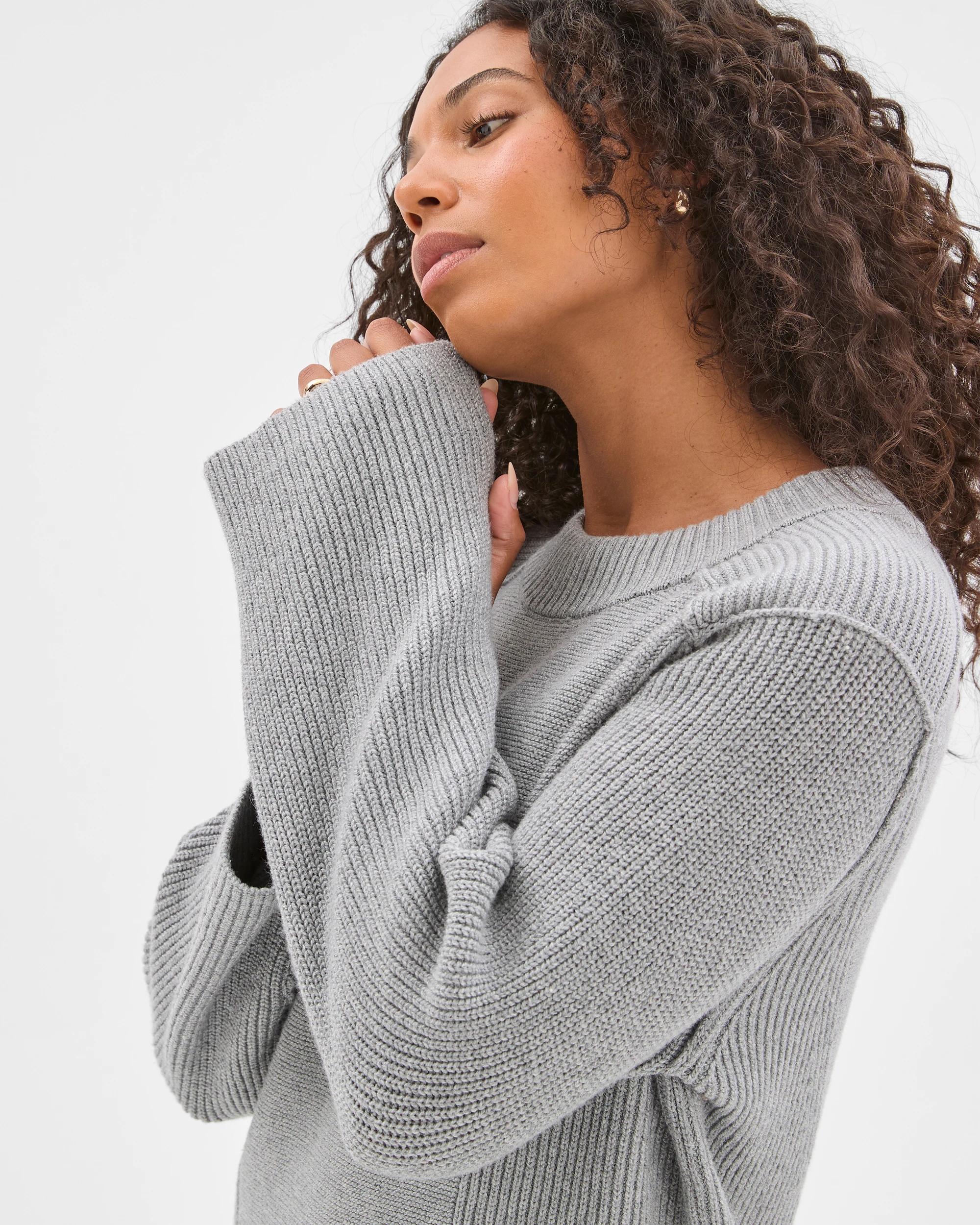 6 Target Woman Australian Cotton Blend Knit Stitch Crew Neck Jumper MID GREY MARLE, 6 of 9