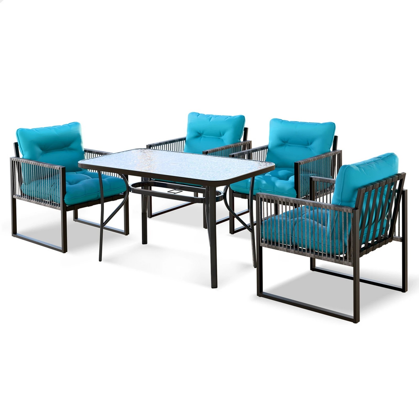 1 Alfordson 5PCS Outdoor Dining Set Table and Lounge Chairs Patio Furniture Wicker - Blue, 1 of 10