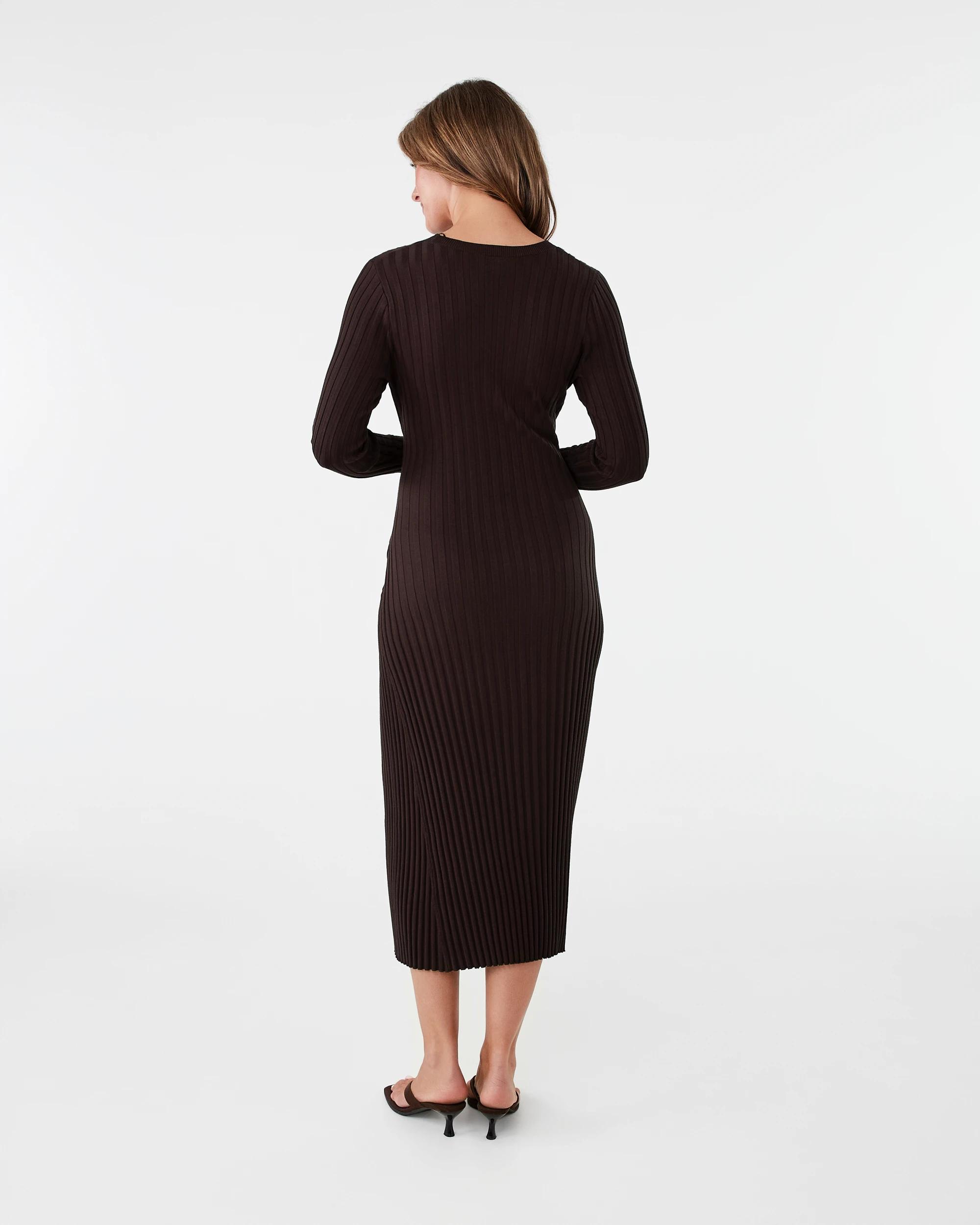 3 Long Sleeve Waist Tie Maxi Dress Melt Brown, 3 of 8