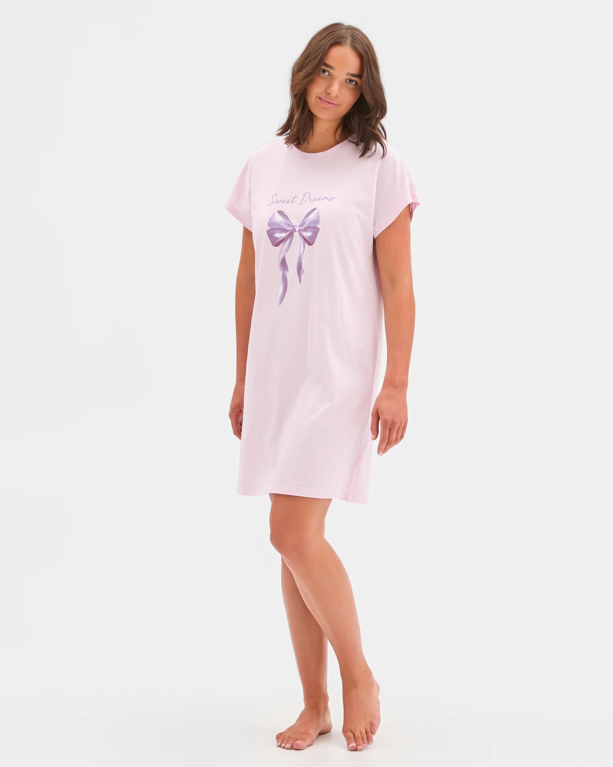 1 Target Woman Australian Cotton T-Shirt Nightie PINK BOW, 1 of 5