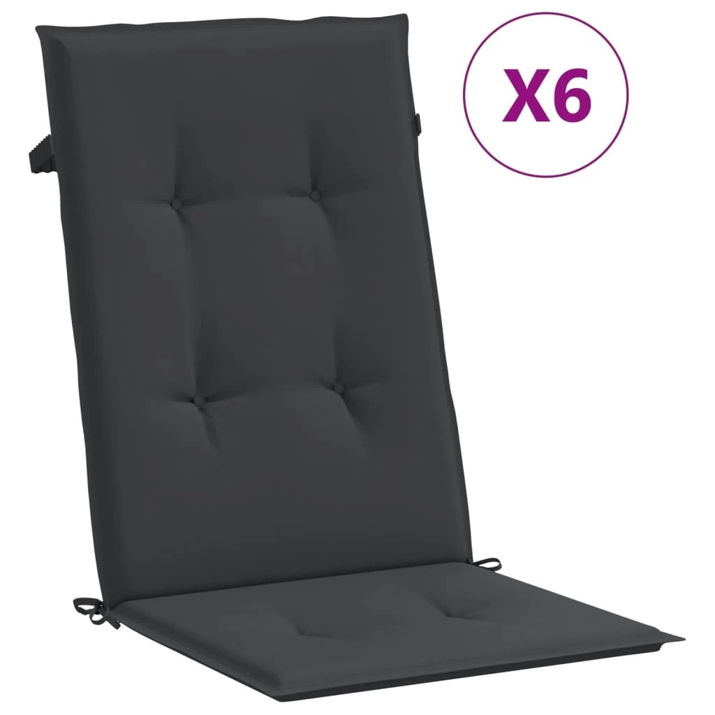 1 vidaXL Garden Highback Chair Cushions 6 Pcs Fabric - Black, 1 of 7