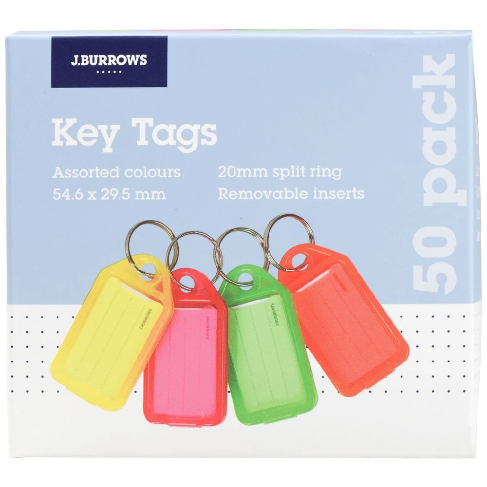 2 J.Burrows Key Tags Assorted Fluoro 50 Pack, 2 of 3