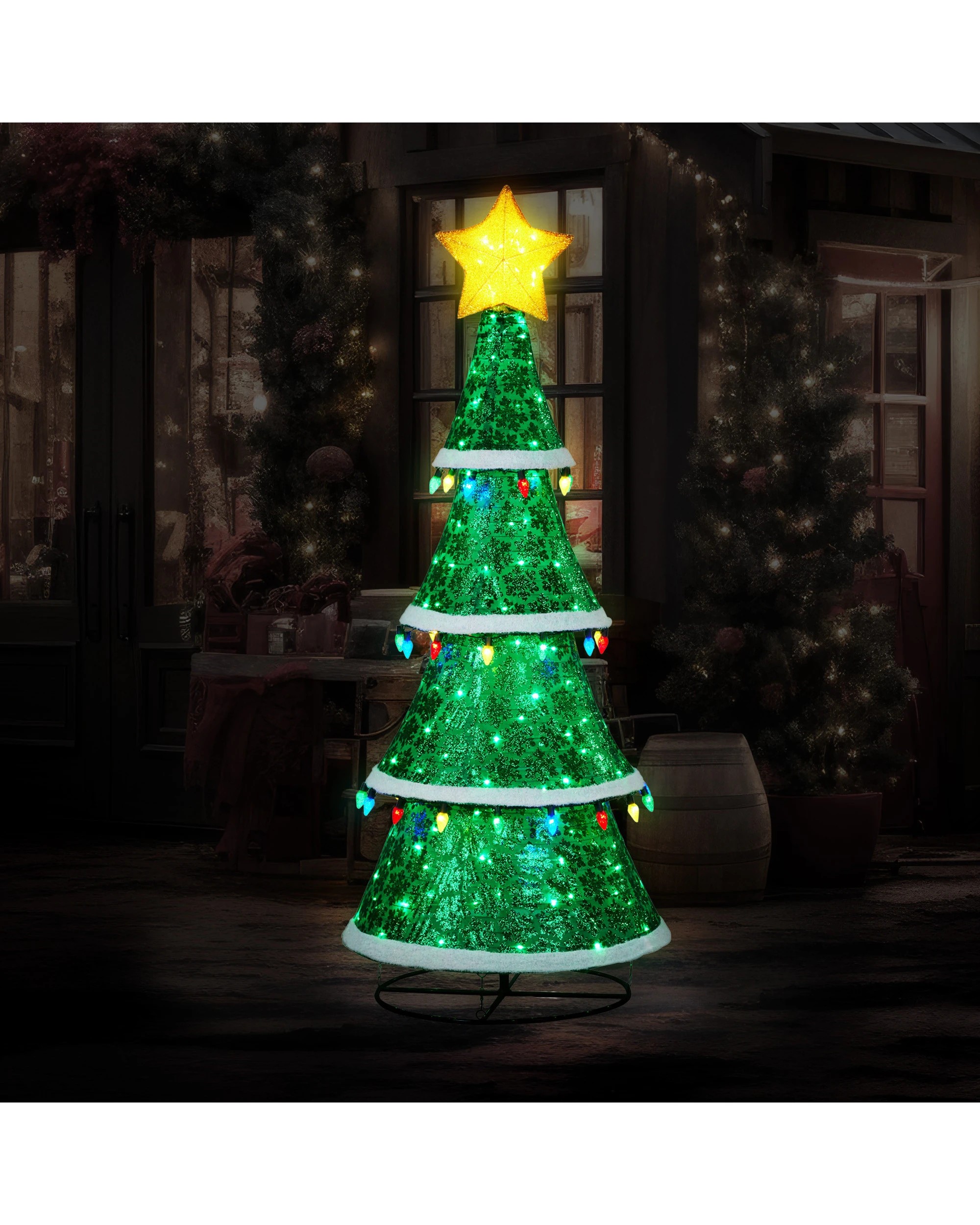6 Christabelle Large 2m Indoor Outdoor Tiered Christmas Tree With Lights, 6 of 6
