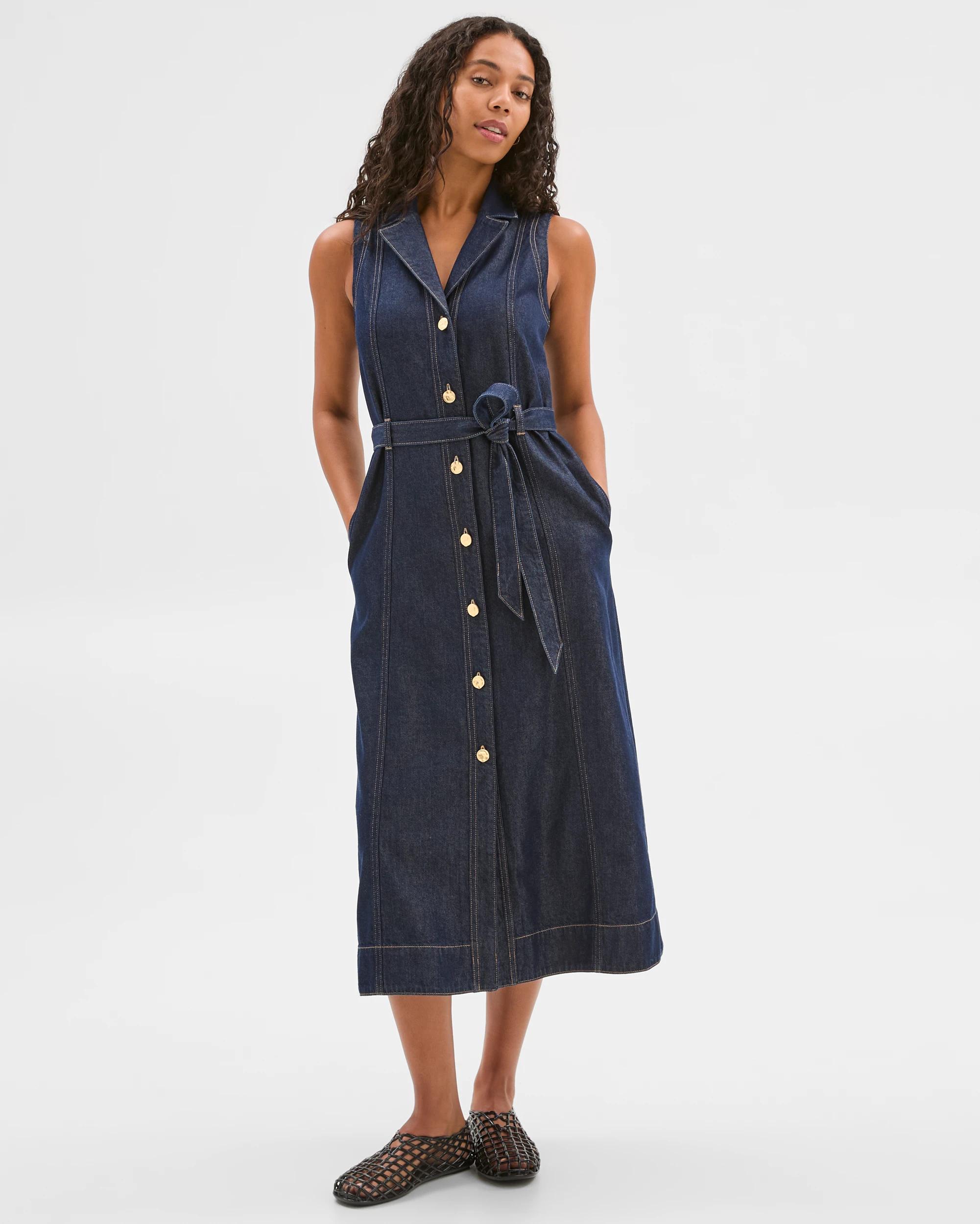 2 Target Sleeveless Denim Belted Midi Shirt Dress RINSEWASH, 2 of 5