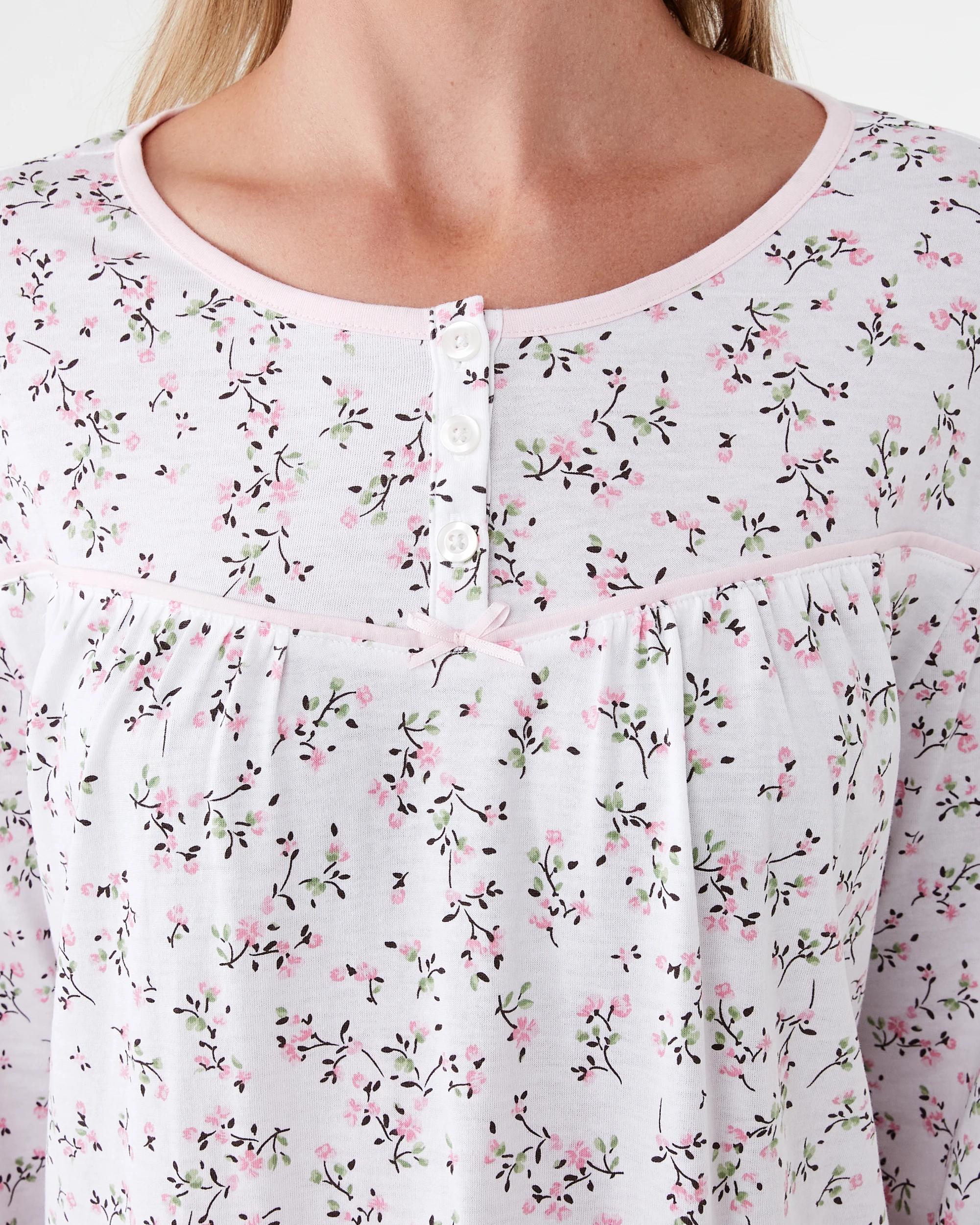 5 Cotton Blend Long Sleeve Traditional Nightie Pink Sprig, 5 of 5