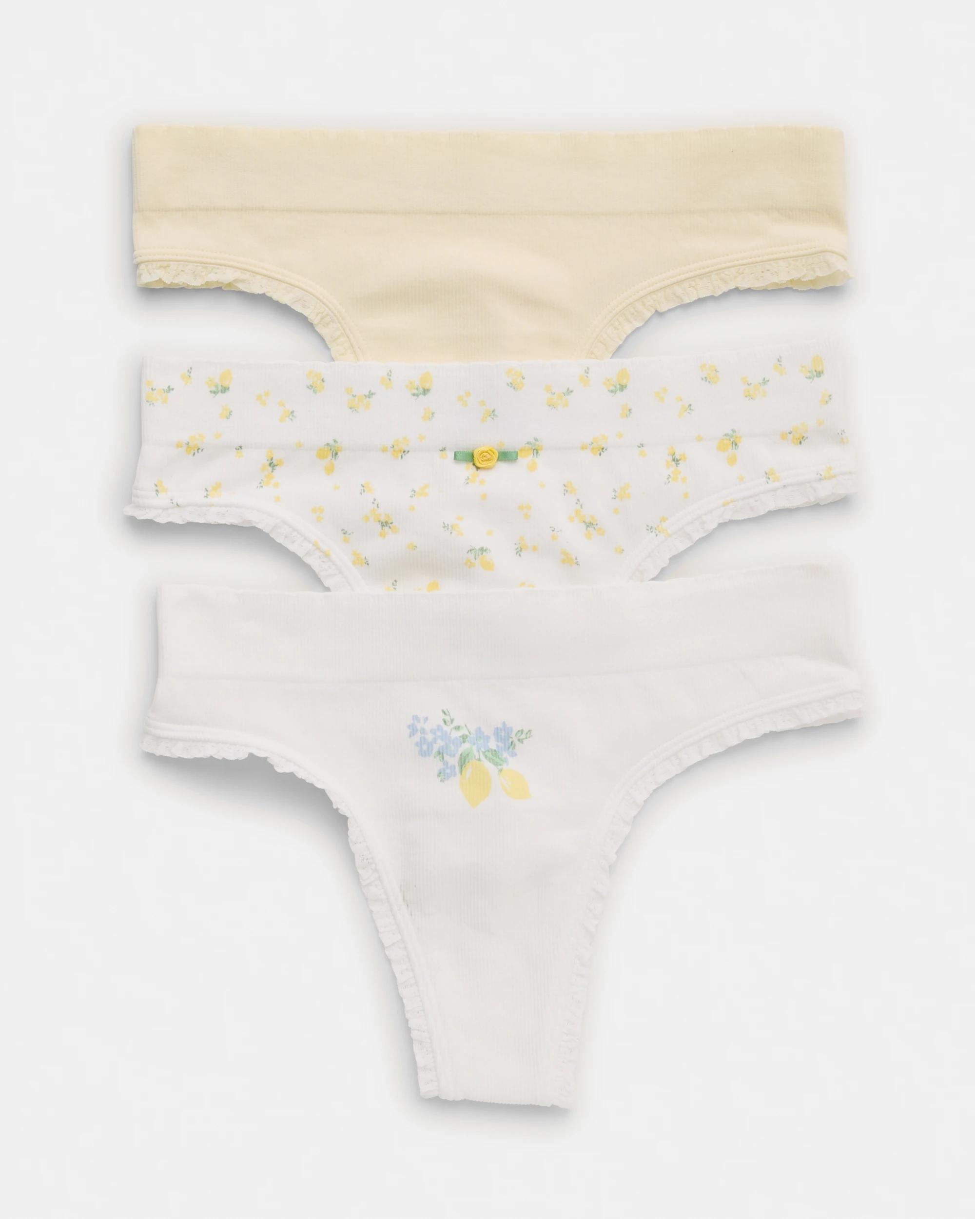 1 3 Pack Seamfree Rib G-String Briefs Lemoncello, 1 of 10