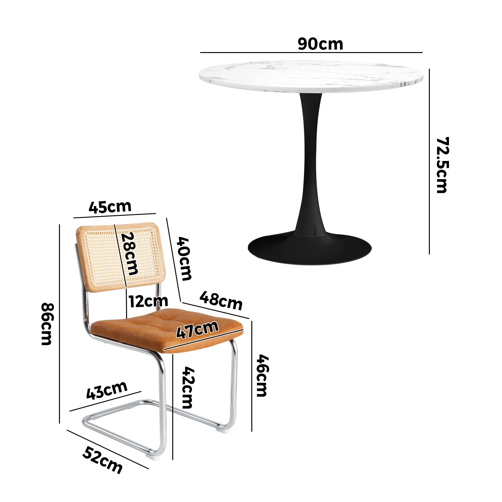 9 Oikiture 90cm Round Dining Table With 4pcs Dining Chairs Pu Leather
 - Multi, 9 of 10