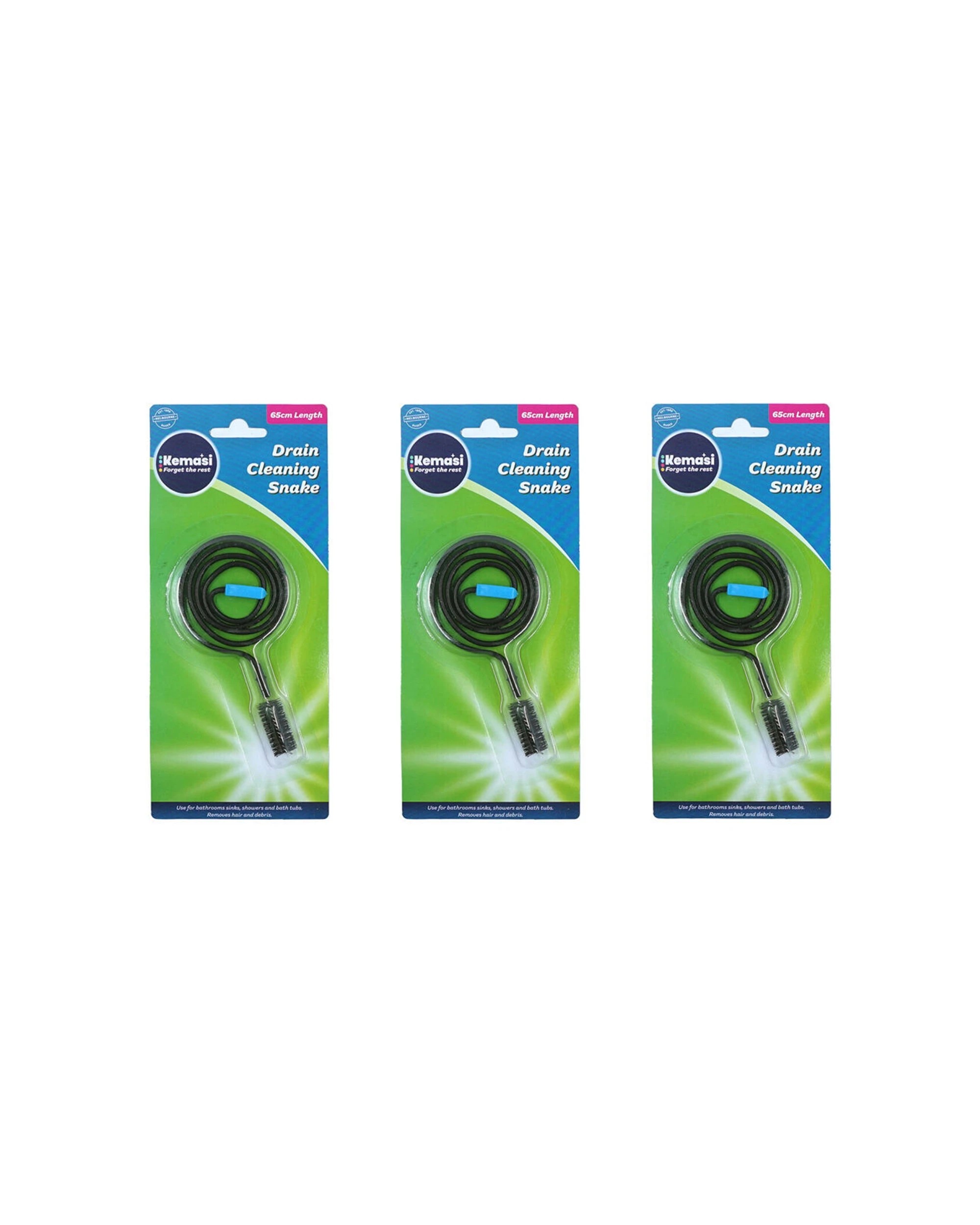 1 Kemasi 3PK Flexible Kitchen Bathroom Drain Cleaner Cable Snake 65cm - Black, 1 of 1