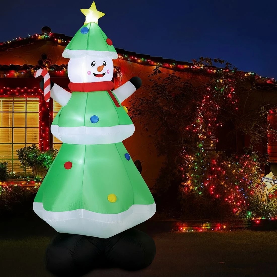 5 Jingle Jollys Christmas Inflatable Snowman Tree 2.75M Height LED Decorations Illuminated - Multi, 5 of 7