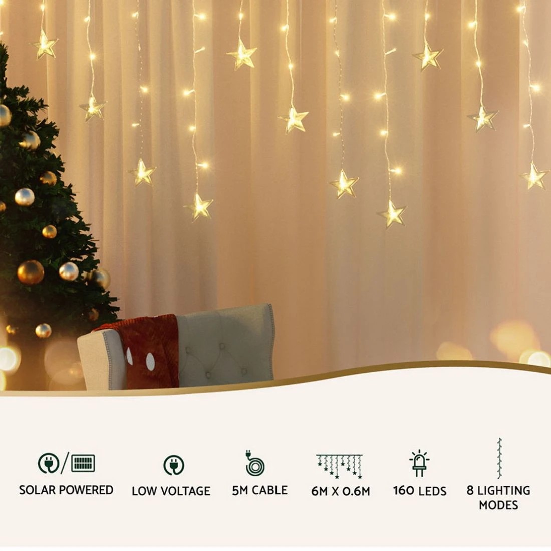 Jingle Jollys 6m Christmas Icicle Lights String Light 160 Led Solar ...