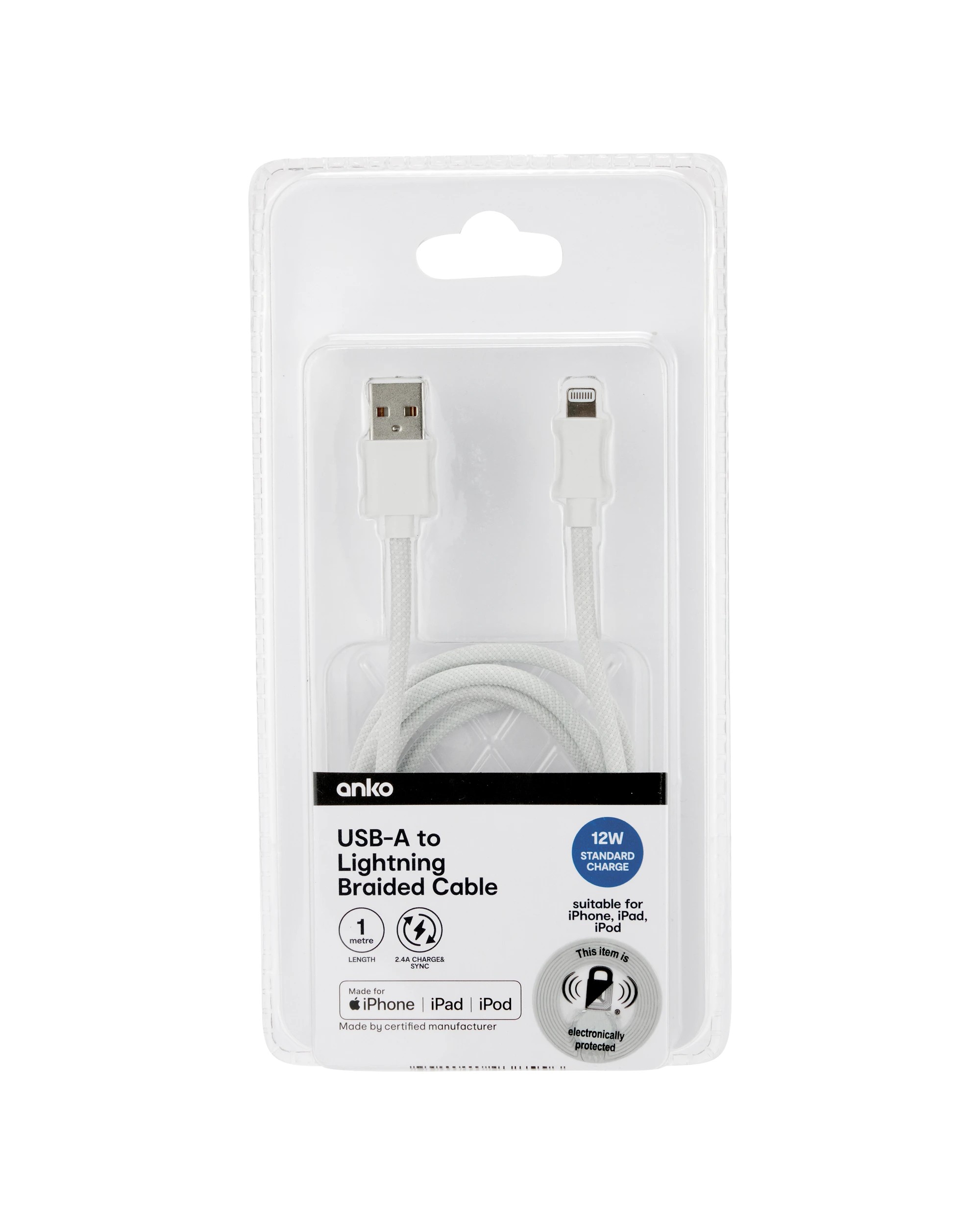 4 USB-A to Lightning Braided Cable - 1m, White, 4 of 4