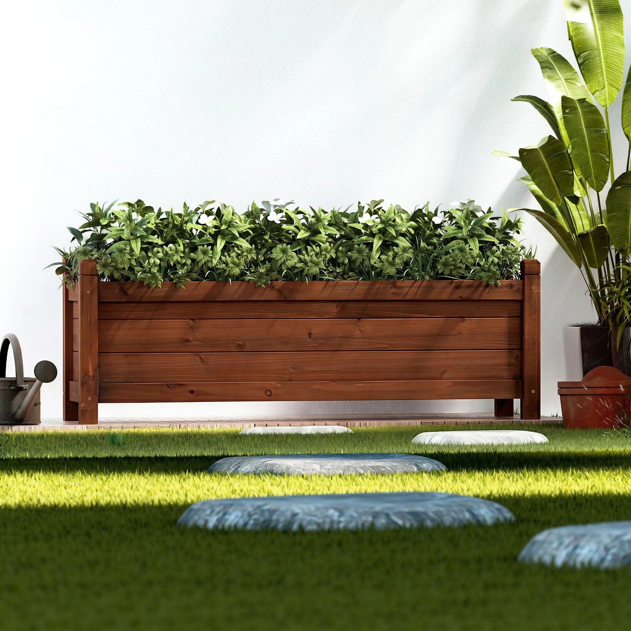 7 Green Fingers Garden Bed Wooden Planter Box Raised Container Growing - Brown, 7 of 9