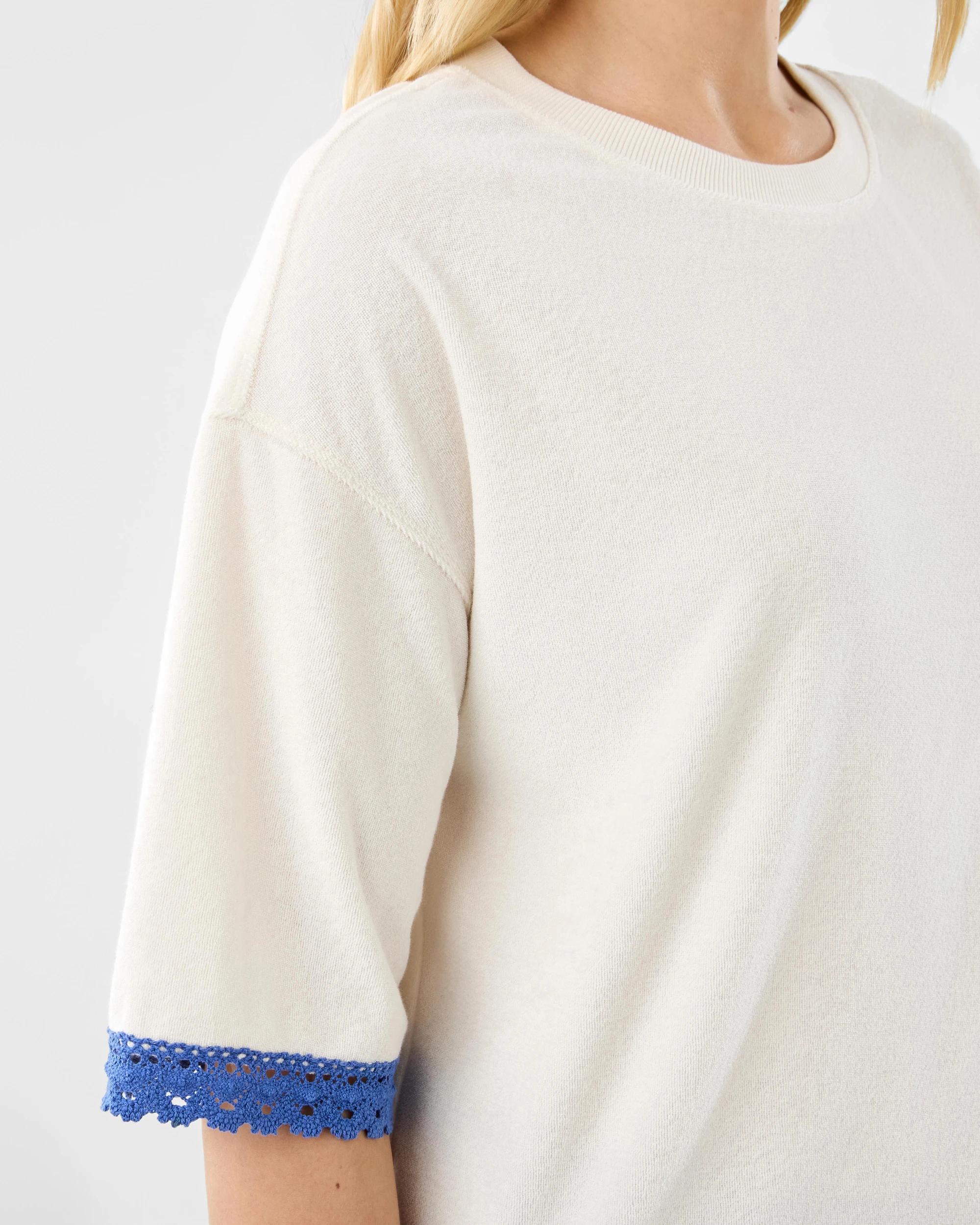 6 Short Sleeve Lace Trim Terry Sweatshirt Prtn White, 6 of 6