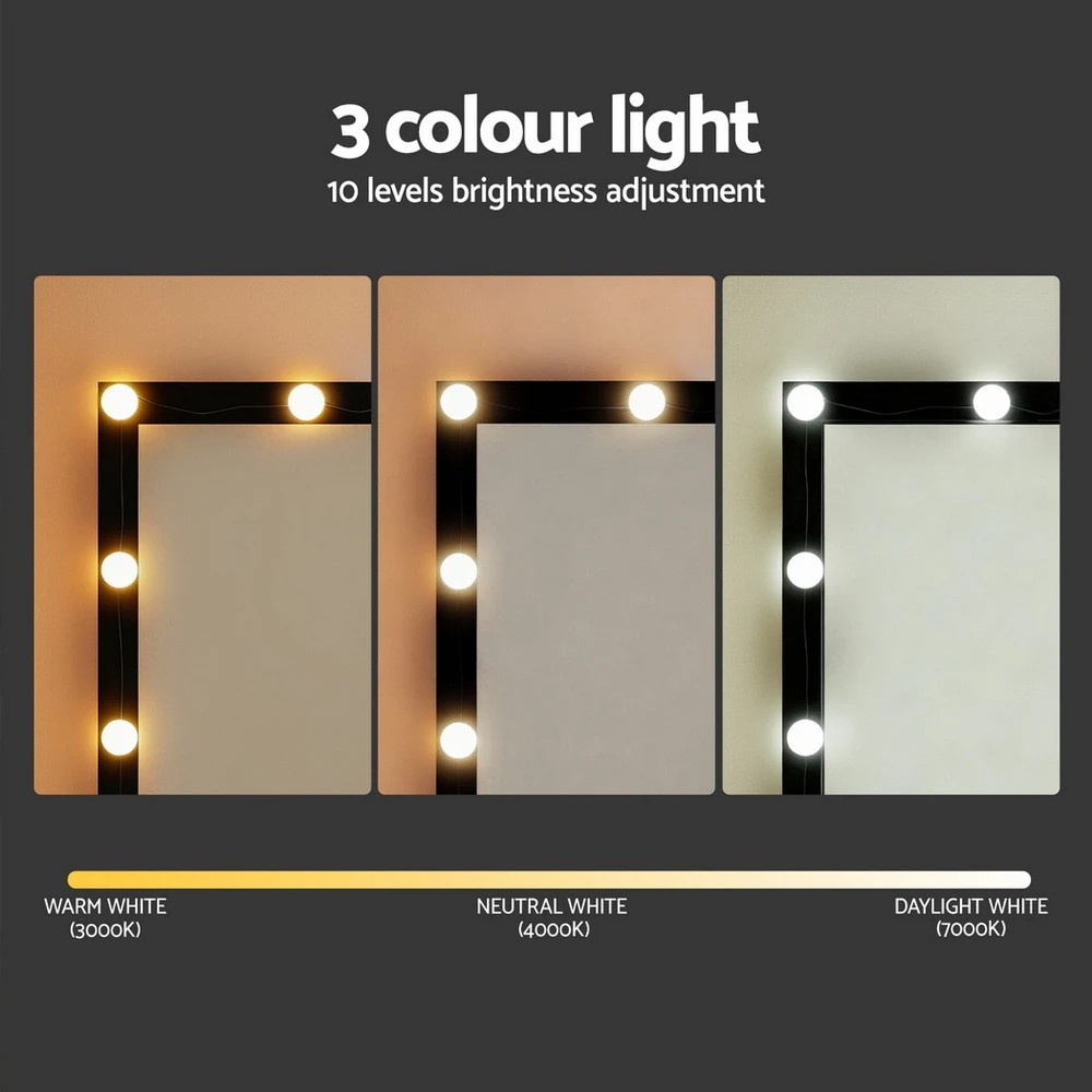 5 Artiss Dressing Table Vanity Desk Set Stool 12 Led Bulbs - Black, 5 of 8