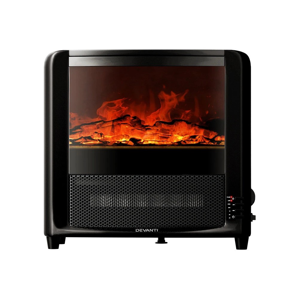 1 Devanti Electric Fireplace Fire Heaters 2000W - Black, 1 of 7