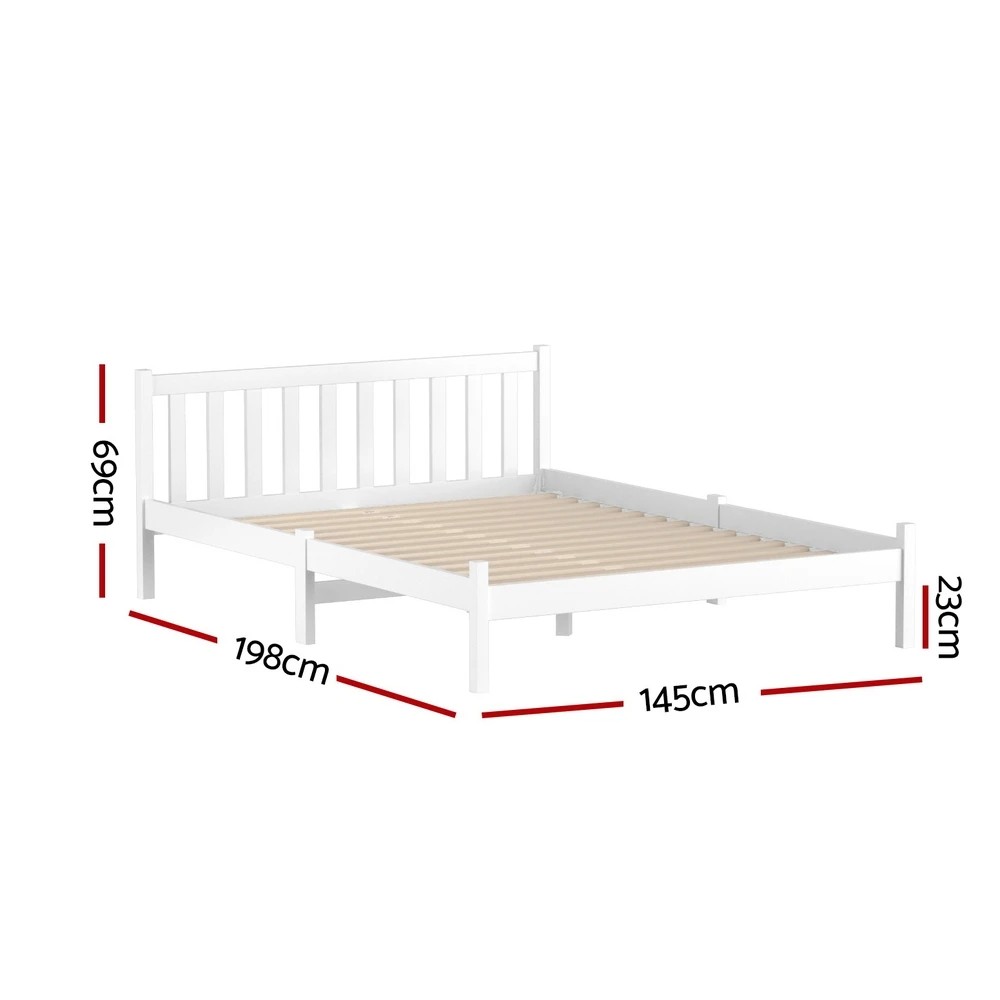 2 Artiss Bed Frame Double Size Wooden  SOFIE - White, 2 of 10