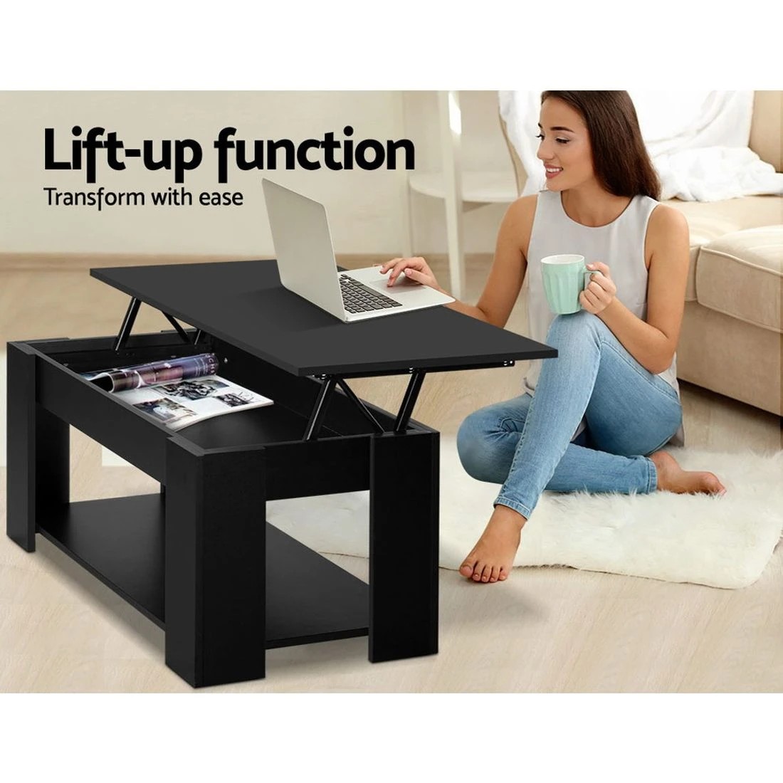 5 Artiss Coffee Table Lift-top Coffee Table
 - black, 5 of 8