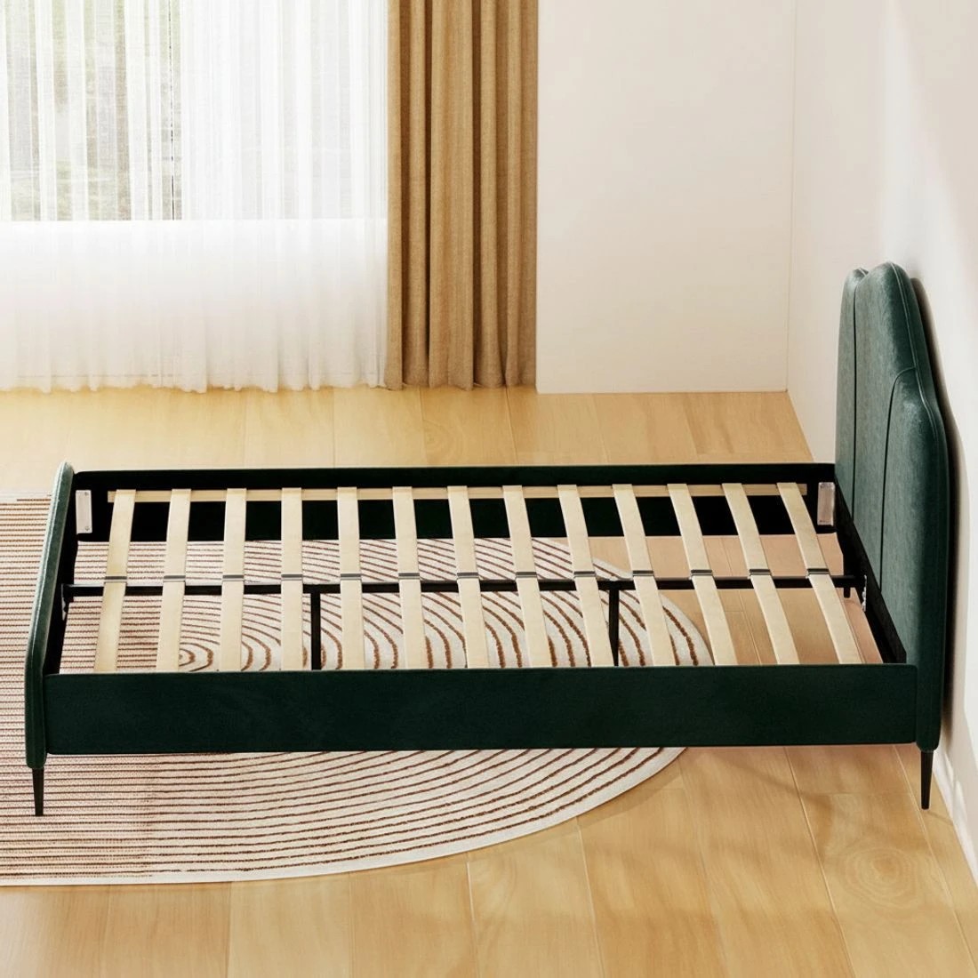 6 Artiss Bed Frame Queen Size Velvet Dark Green OLAN - Green, 6 of 6