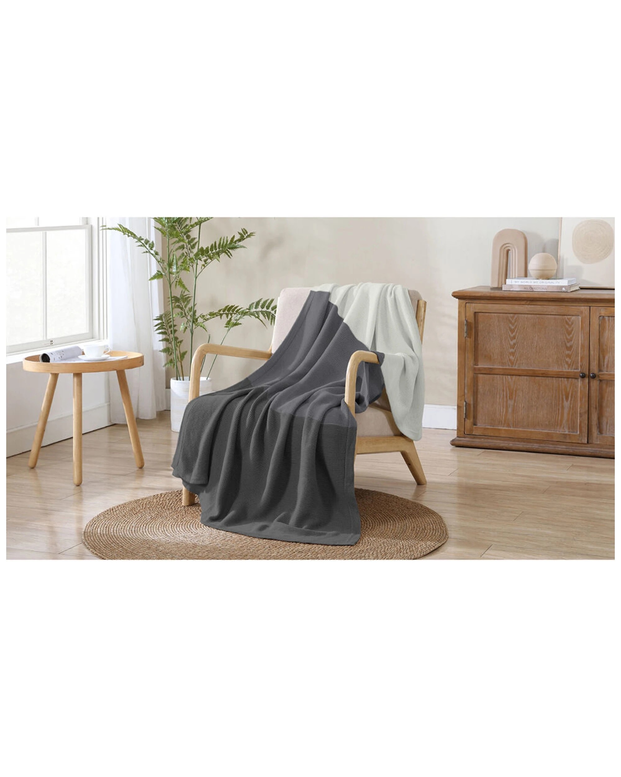 1 Ardor Isla Acrylic Knitted Blanket Throw 127x152cm Machine Washable Lightweight - Grey, 1 of 3