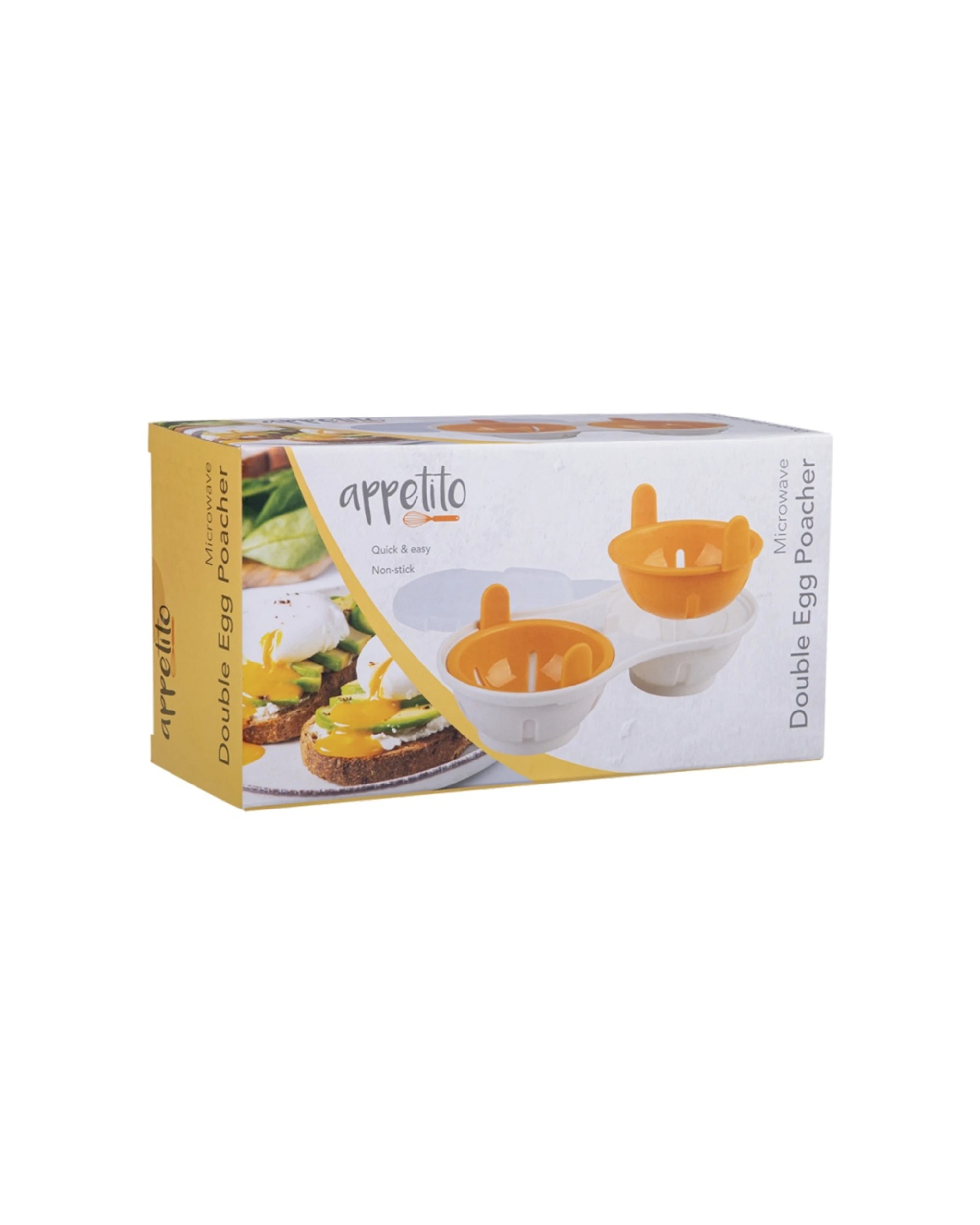 3 Appetito Microwave Double Egg Poacher Non Stick Surface Kitchen Tool - Orange, 3 of 6