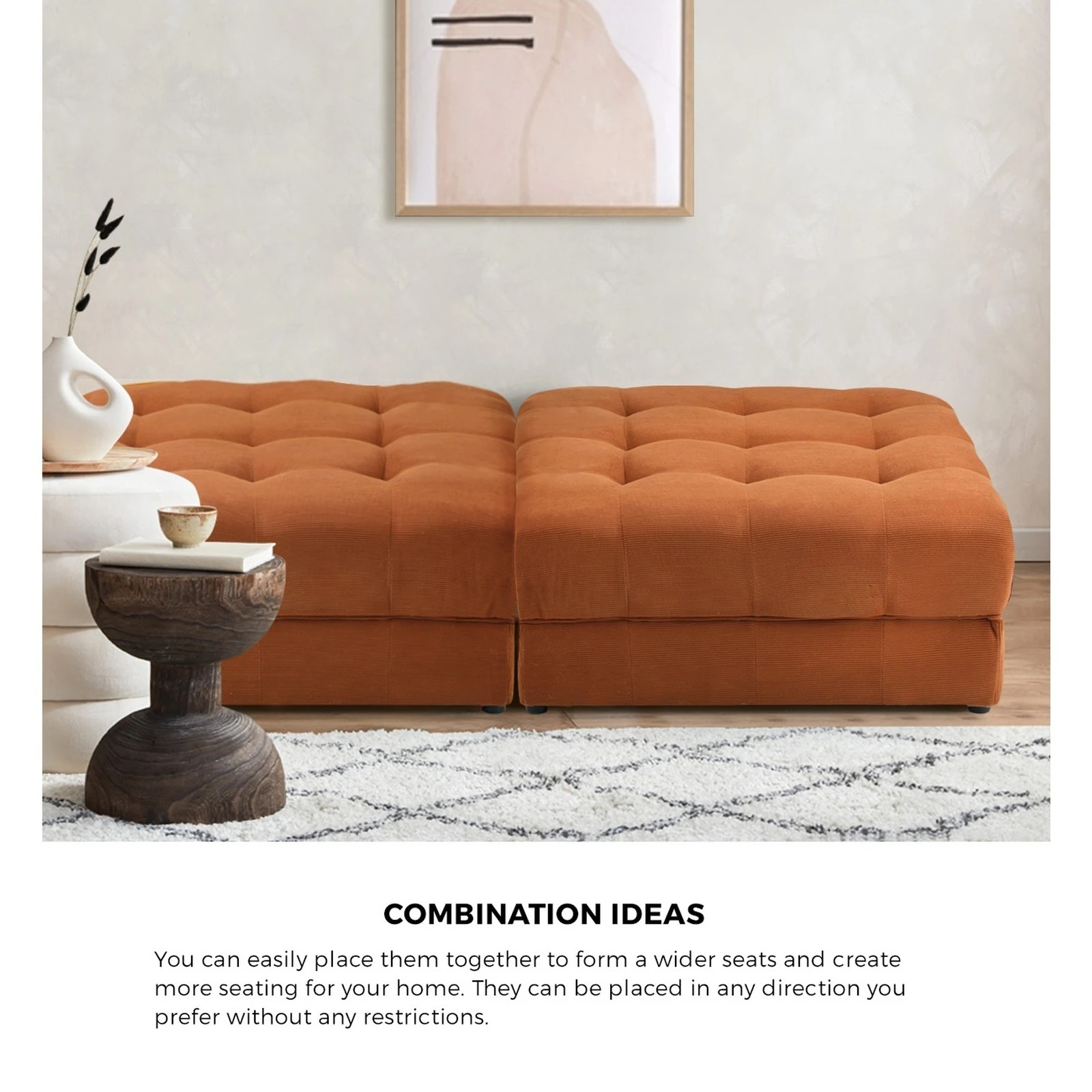 3 Oikiture 1 Seater Velvet Modular Ottoman Lounge Chair Armless Tofu
 - Brown, 3 of 10