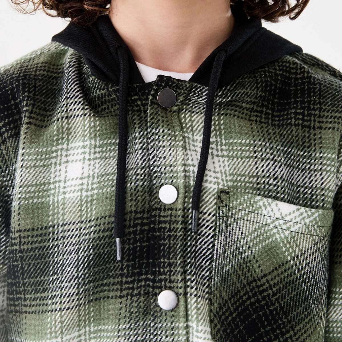 5 Long Sleeve Hooded Flannel Shirt Grn Check, 5 of 8