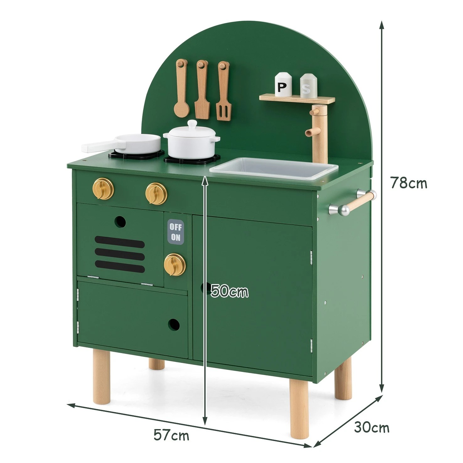 3 Costway Kids Small Wooden Play Kitchen with Stove, Sink & Microwave - Green, 3 of 3